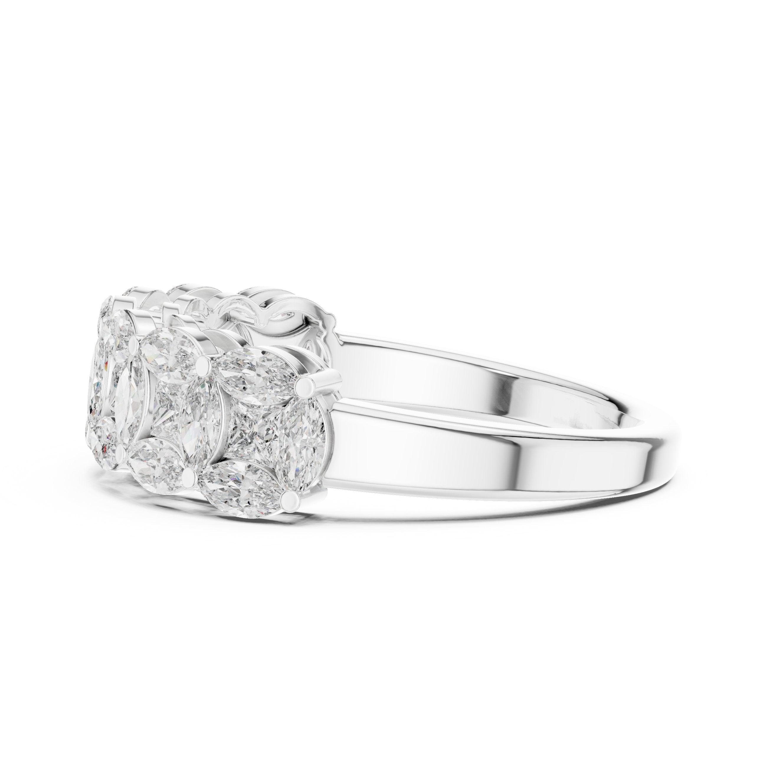 Marquise Cut East-West Diamond Wide Anniversary Band in White Gold - VYKA Diamonds