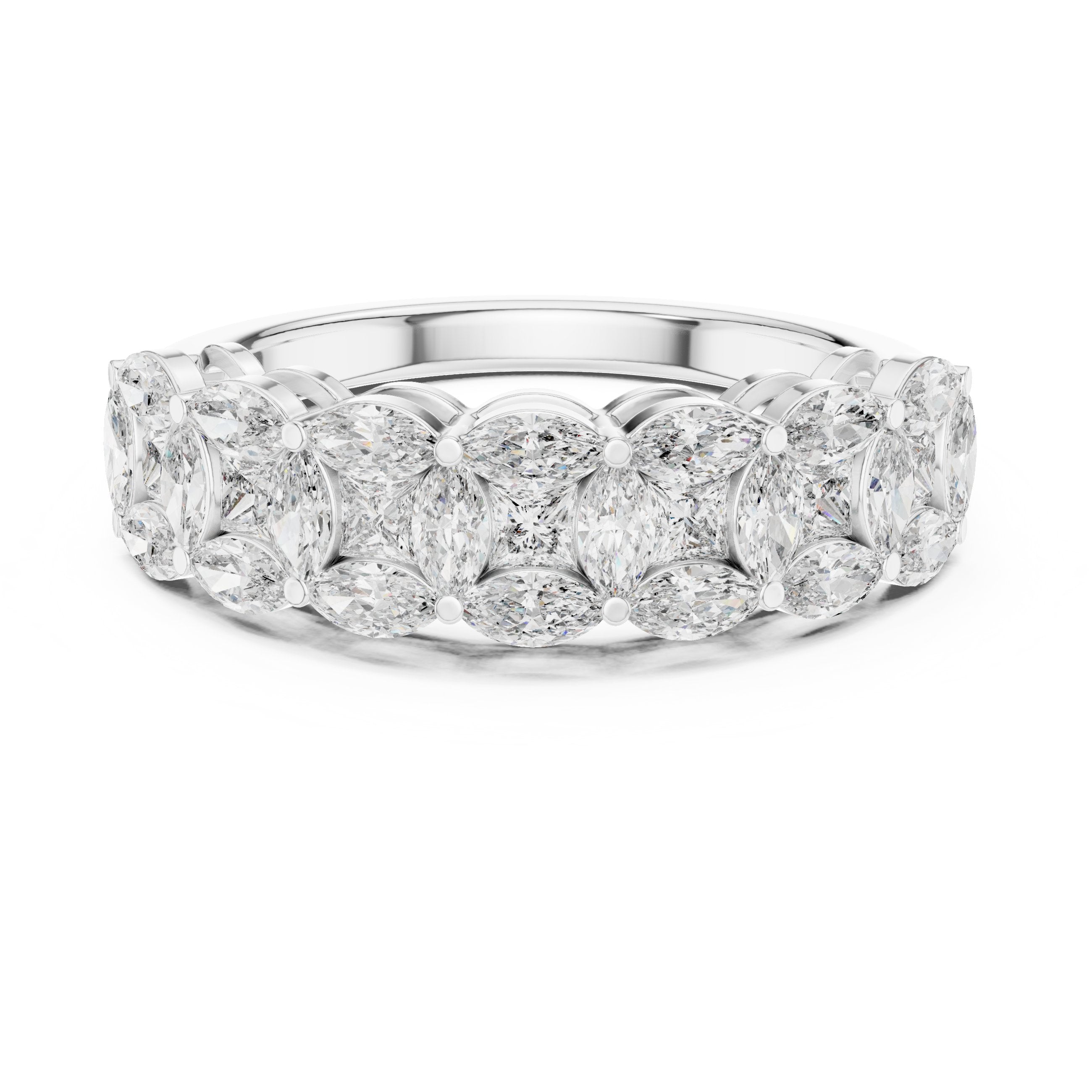 Marquise Cut East-West Diamond Wide Anniversary Band in White Gold - VYKA Diamonds