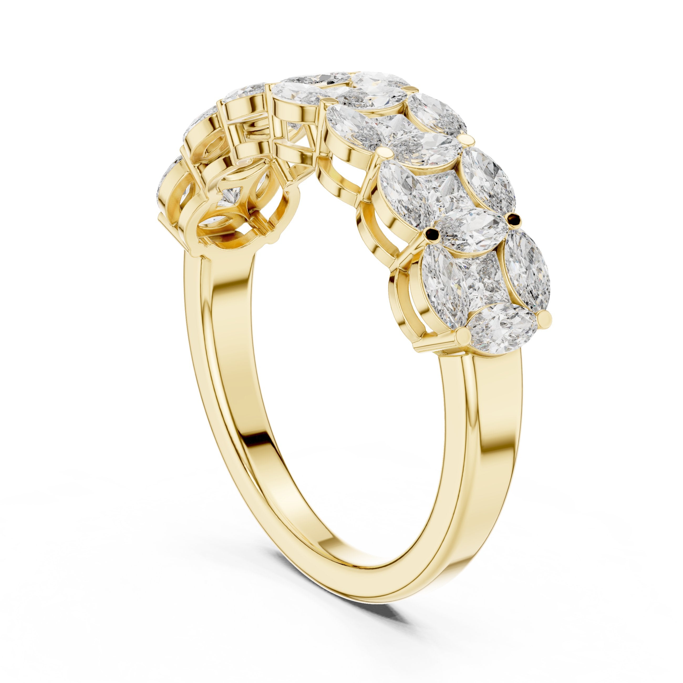Marquise Cut East-West Diamond Wide Anniversary Band in Yellow Gold - VYKA Diamonds