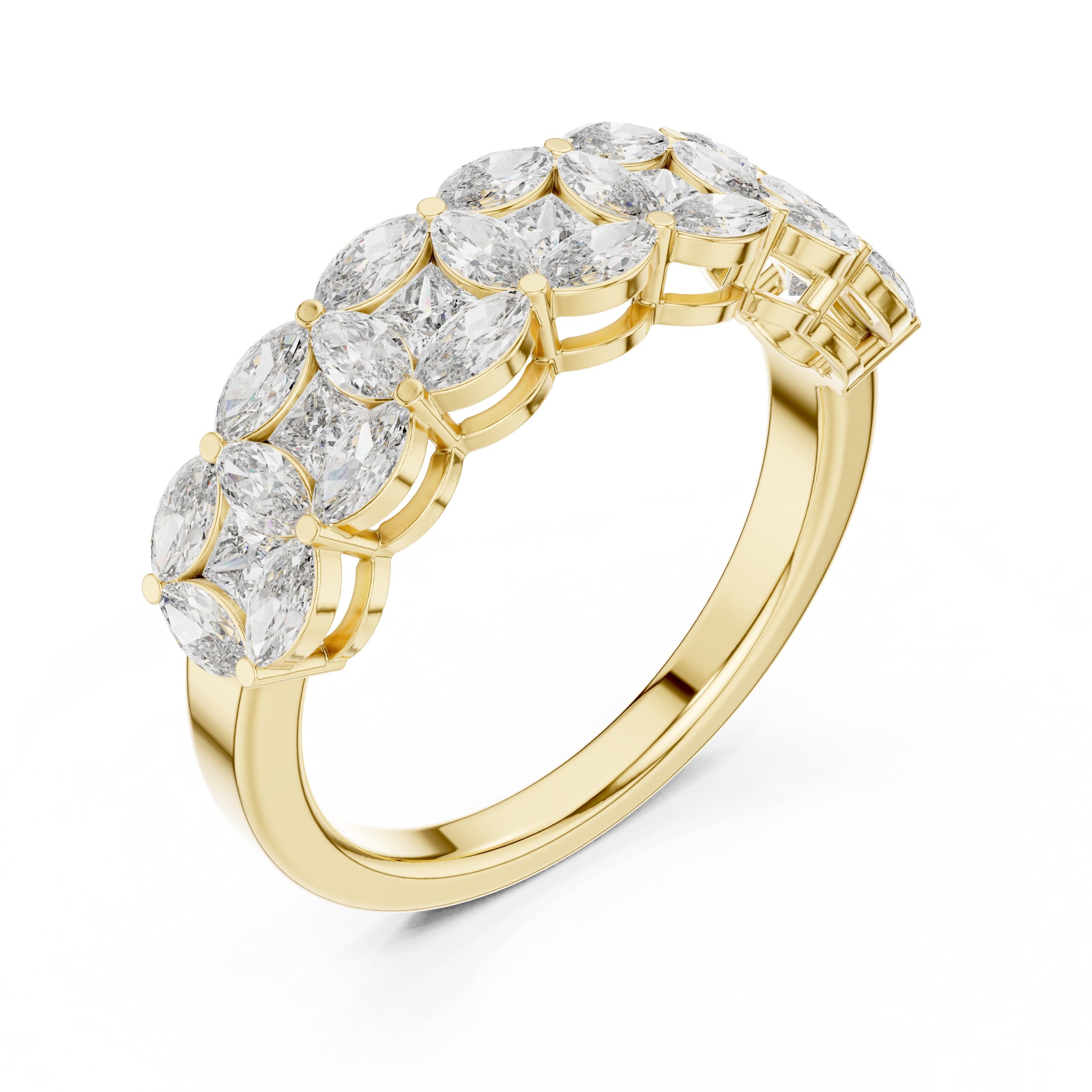 Marquise Cut East-West Diamond Wide Anniversary Band in Yellow Gold - VYKA Diamonds