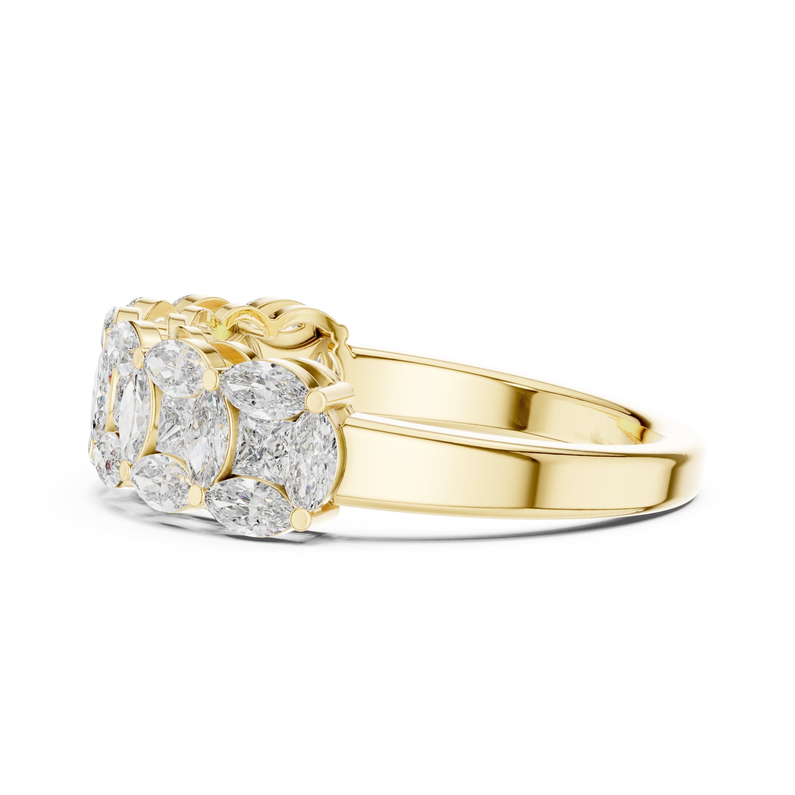 Marquise Cut East-West Diamond Wide Anniversary Band in Yellow Gold - VYKA Diamonds