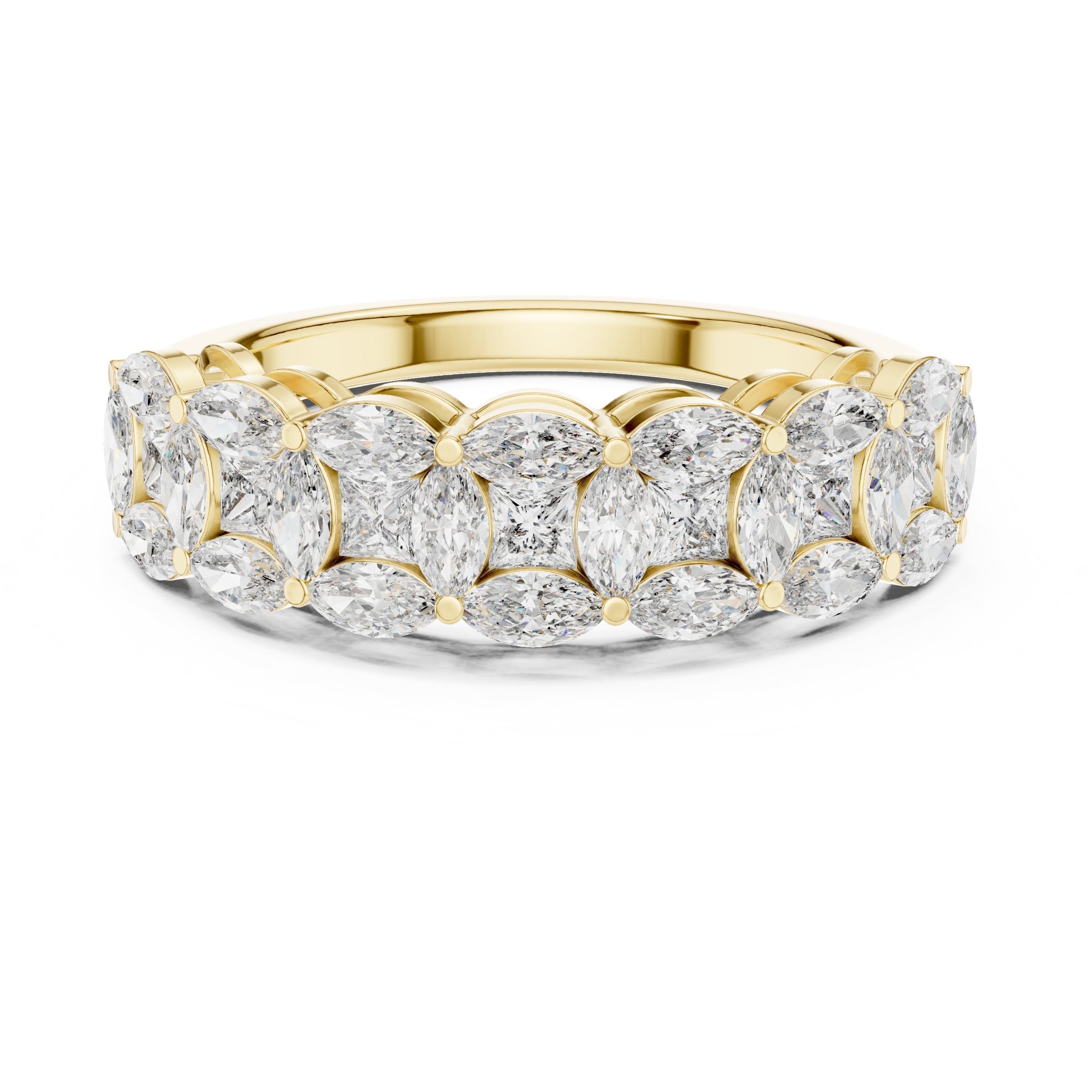 Marquise Cut East-West Diamond Wide Anniversary Band in Yellow Gold - VYKA Diamonds