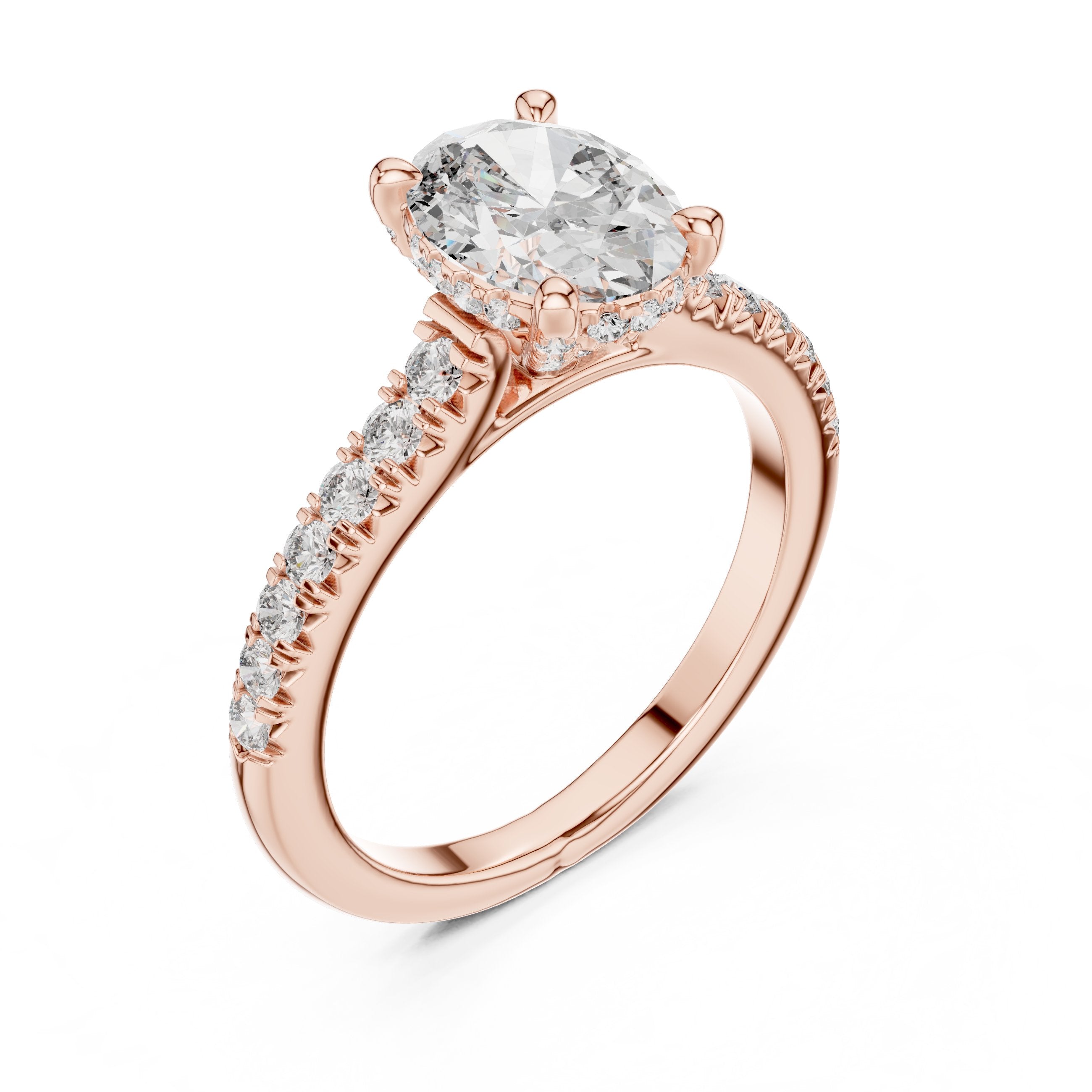 Oval Diamond Engagement Ring with Pavé Band in Rose Gold - VYKA Diamonds