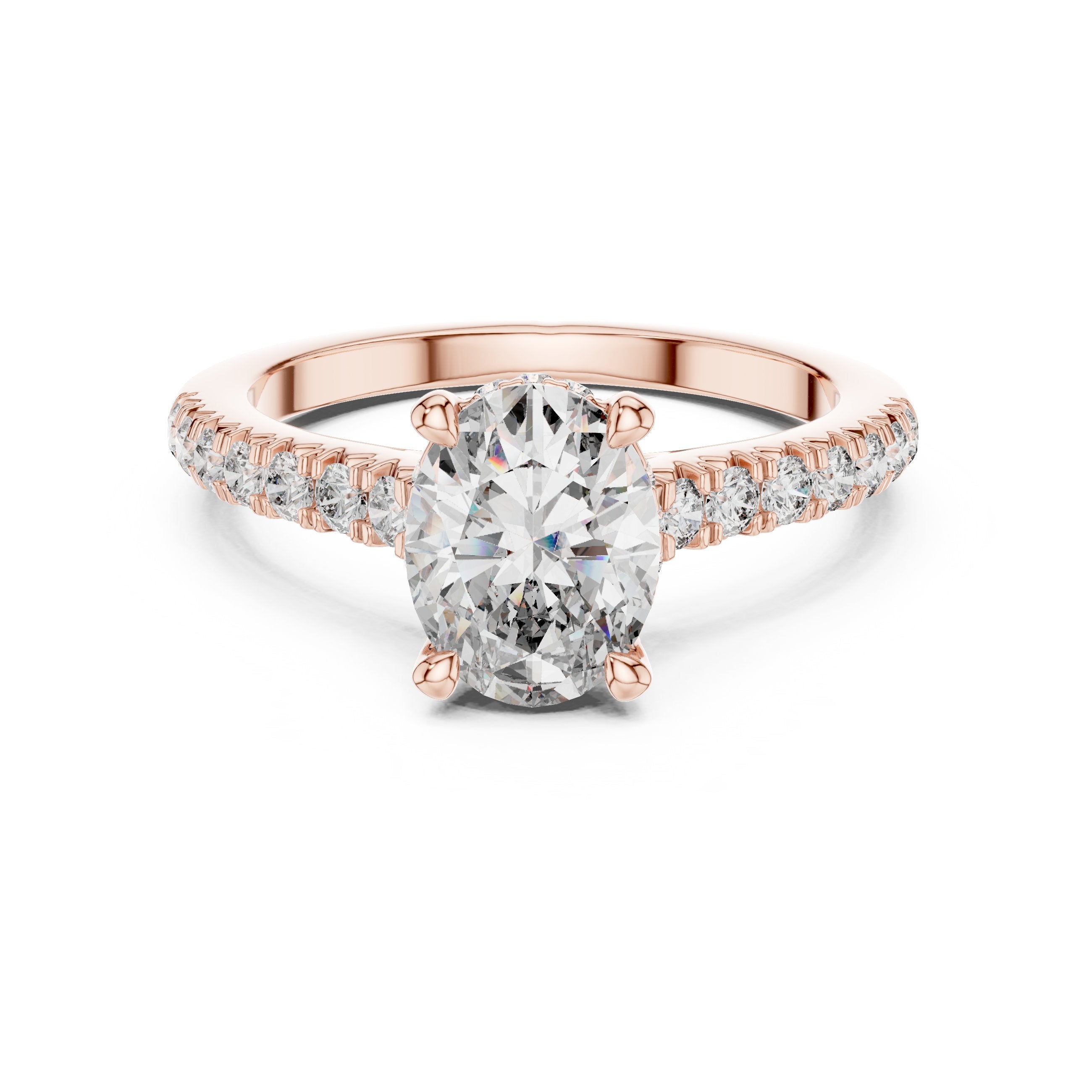 Oval Diamond Engagement Ring with Pavé Band in Rose Gold - VYKA Diamonds