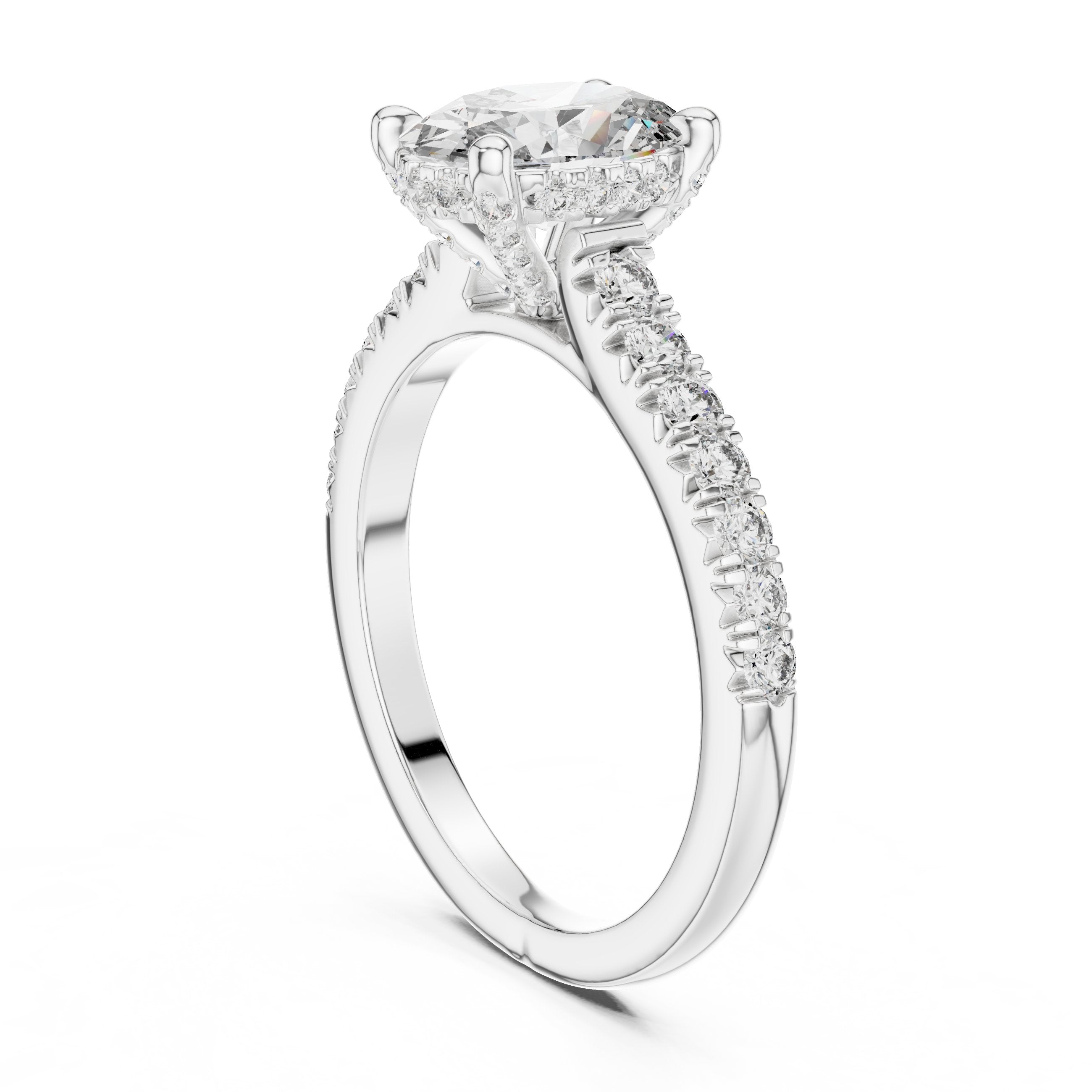 Oval Diamond Engagement Ring with Pavé Band in White Gold - VYKA Diamonds