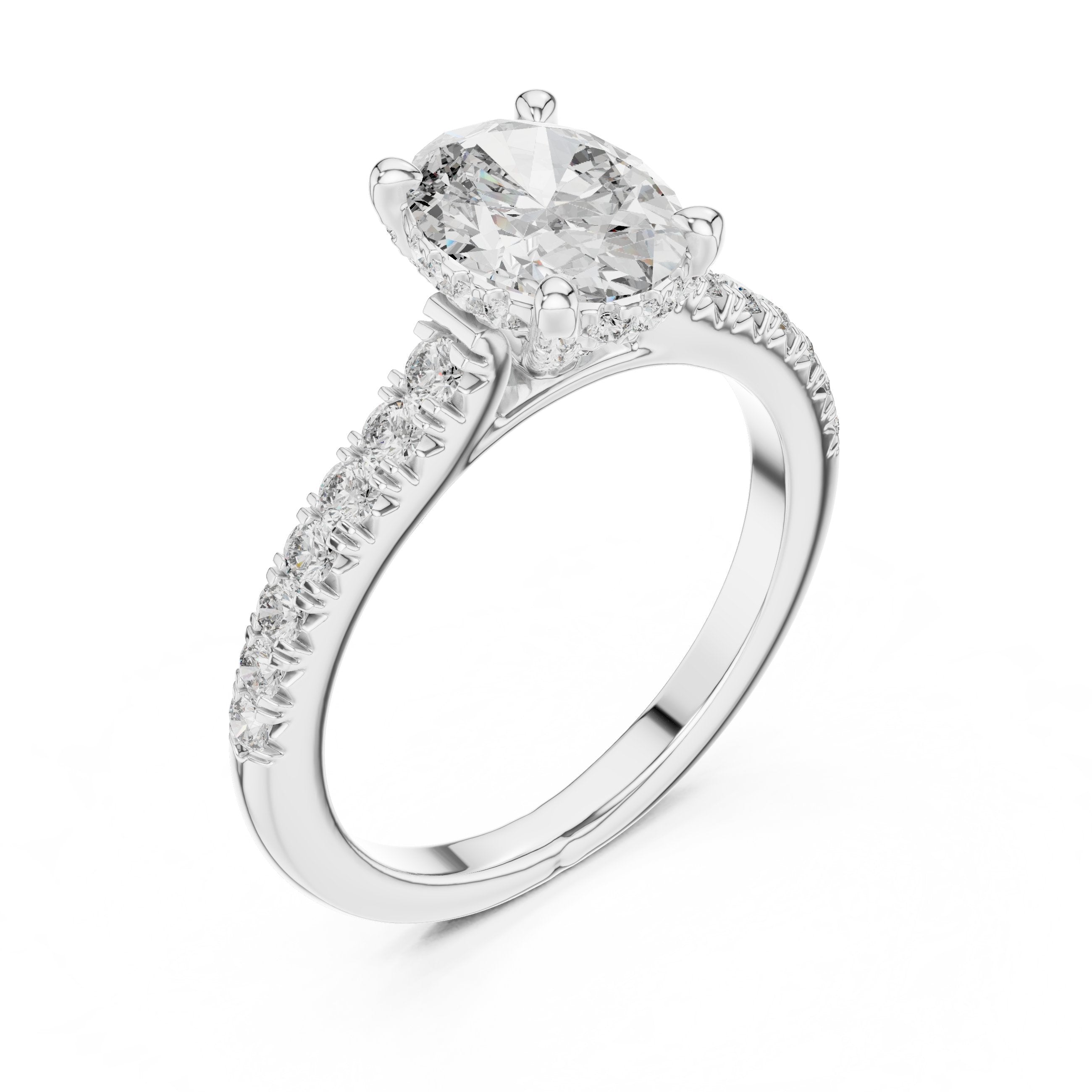 Oval Diamond Engagement Ring with Pavé Band in White Gold - VYKA Diamonds