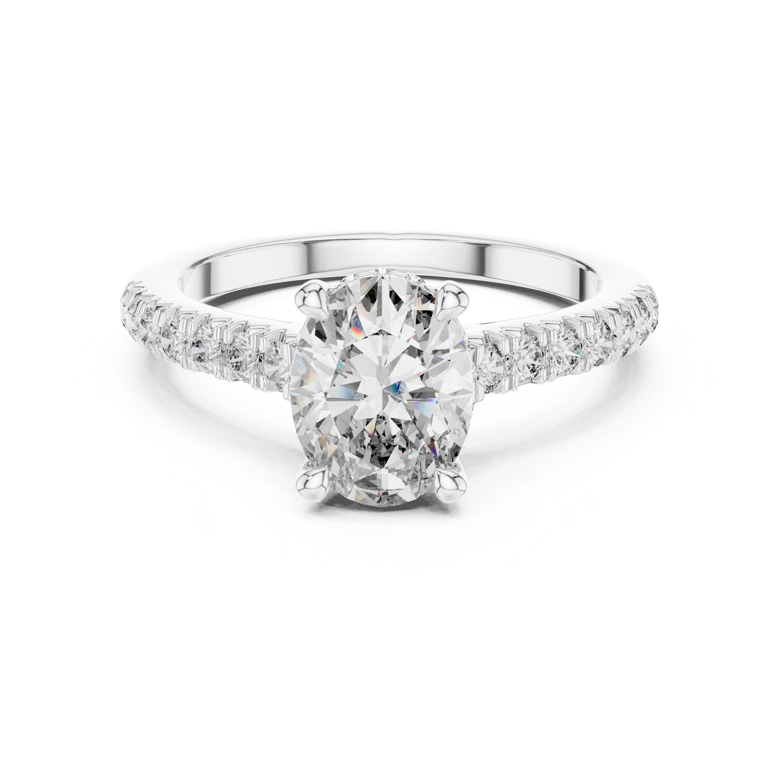 Oval Diamond Engagement Ring with Pavé Band in White Gold - VYKA Diamonds