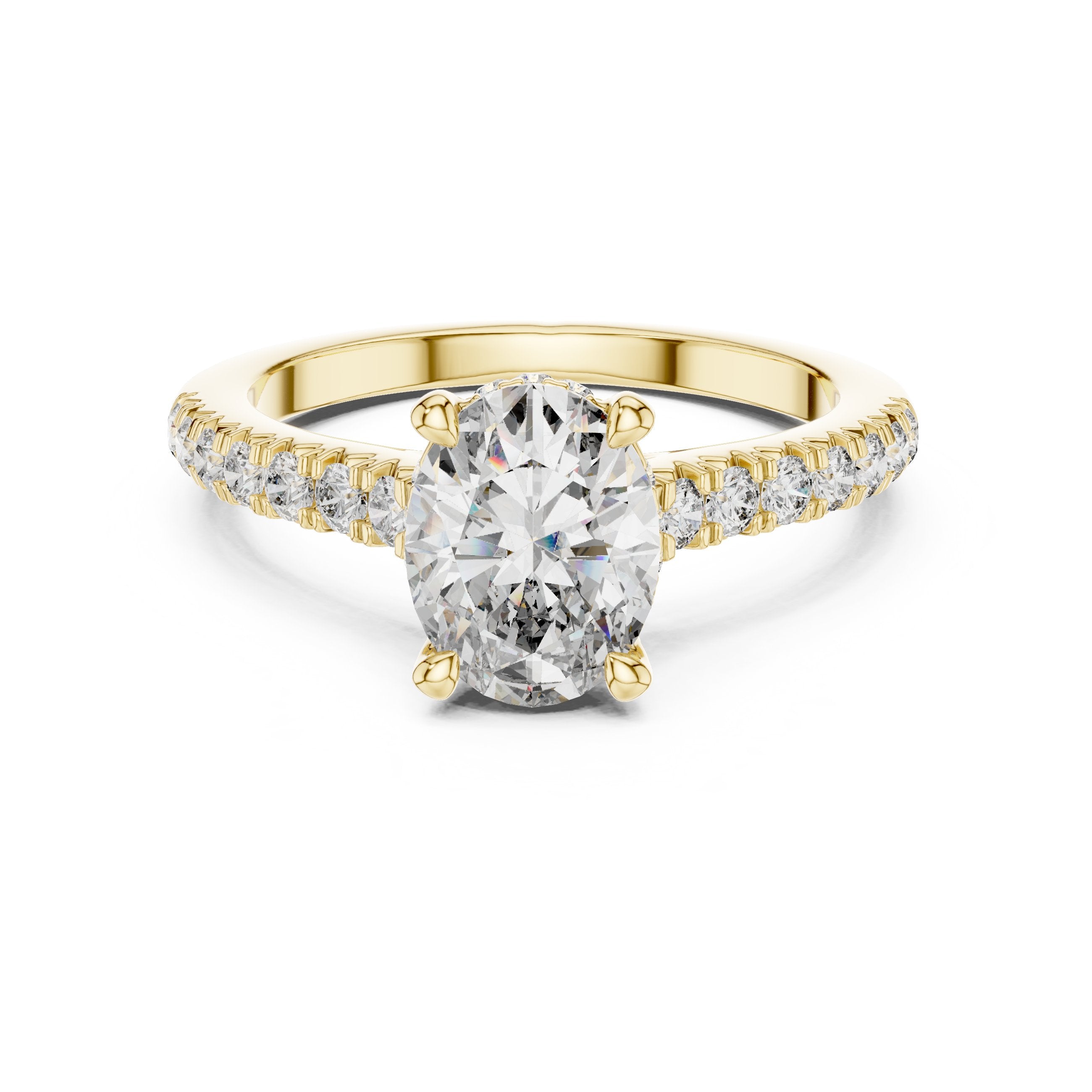 Oval Diamond Engagement Ring with Pavé Band in Yellow Gold - VYKA Diamonds