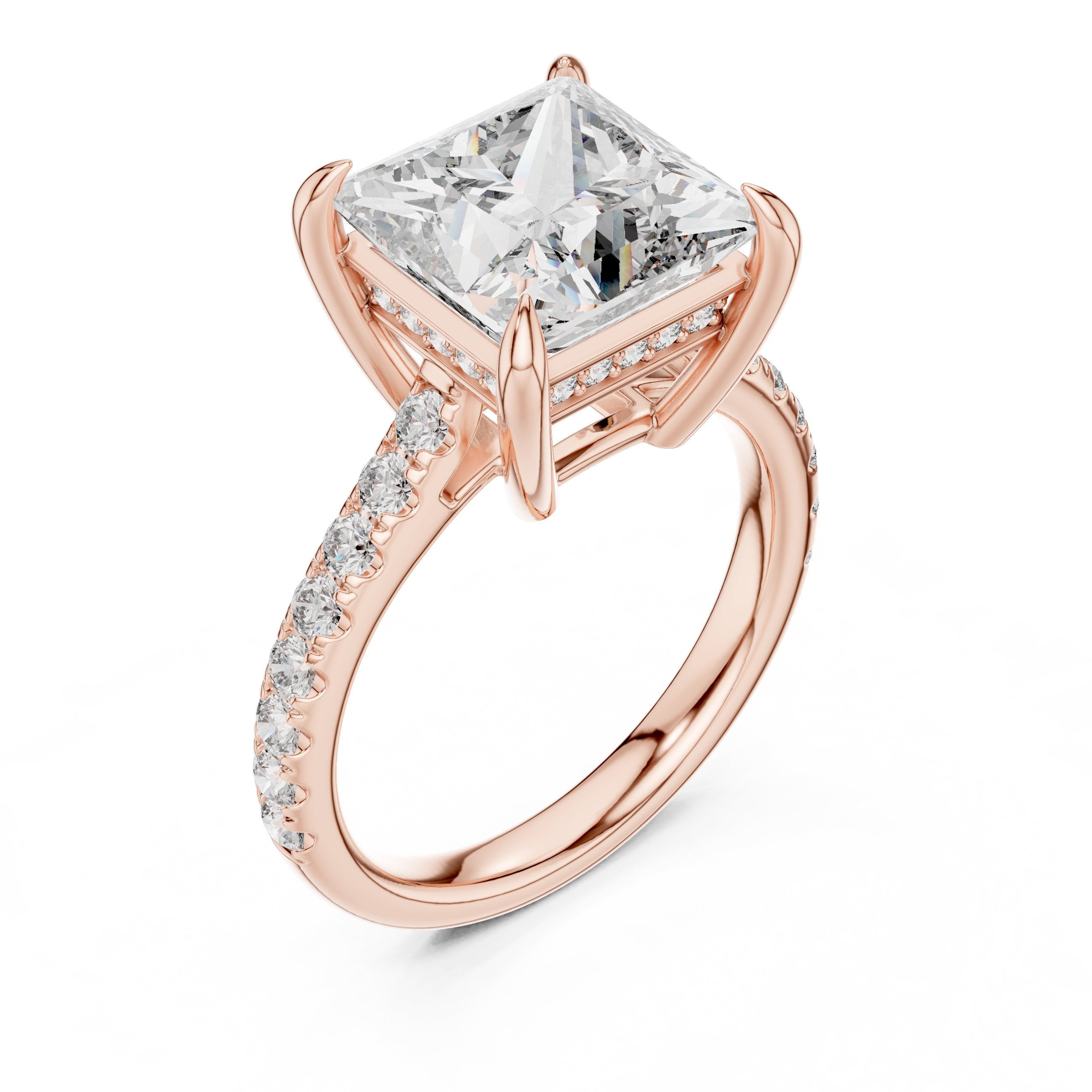 Princess Cut Engagement Ring with Pavé Wrap Band in Rose Gold - VYKA Diamonds