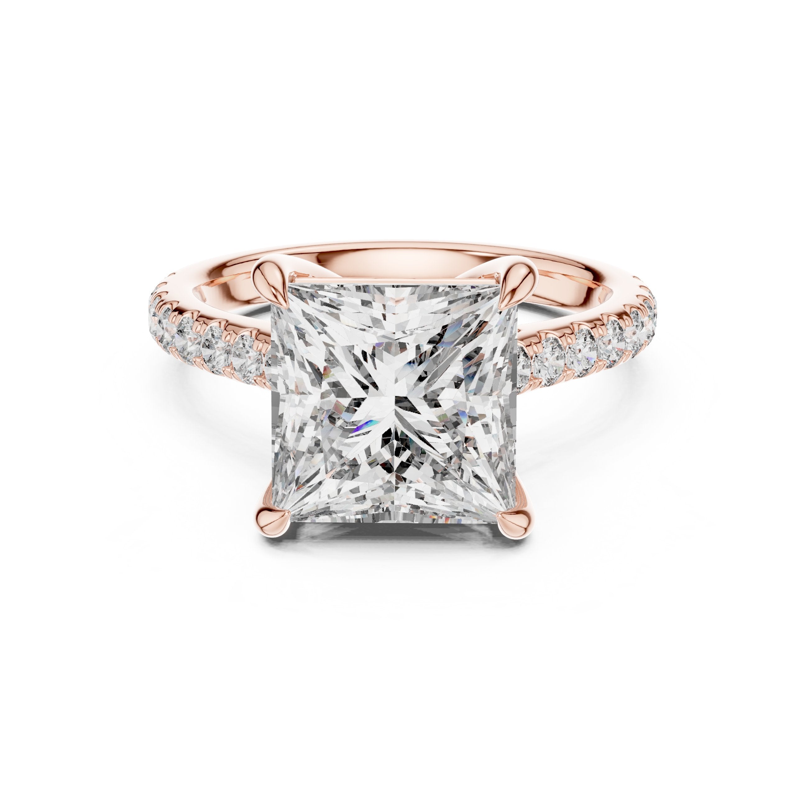 Princess Cut Engagement Ring with Pavé Wrap Band in Rose Gold - VYKA Diamonds