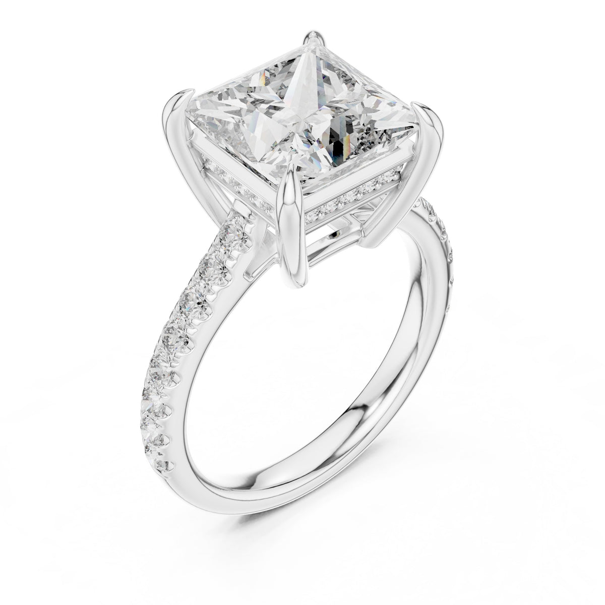 Princess Cut Engagement Ring with Pavé Wrap Band