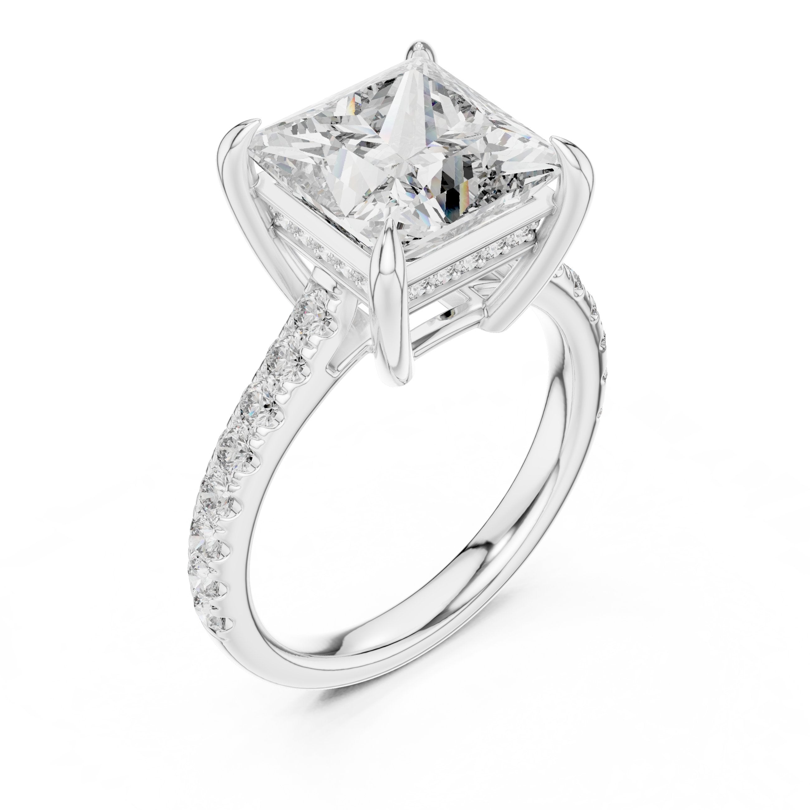 Princess Cut Engagement Ring with Pavé Wrap Band in White Gold - VYKA Diamonds