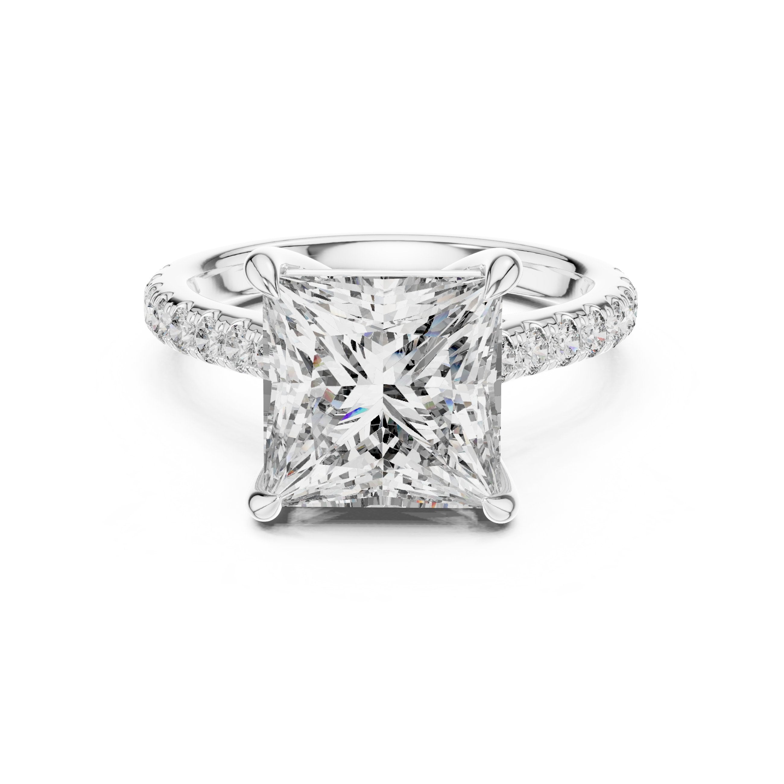 Princess Cut Engagement Ring with Pavé Wrap Band in White Gold - VYKA Diamonds