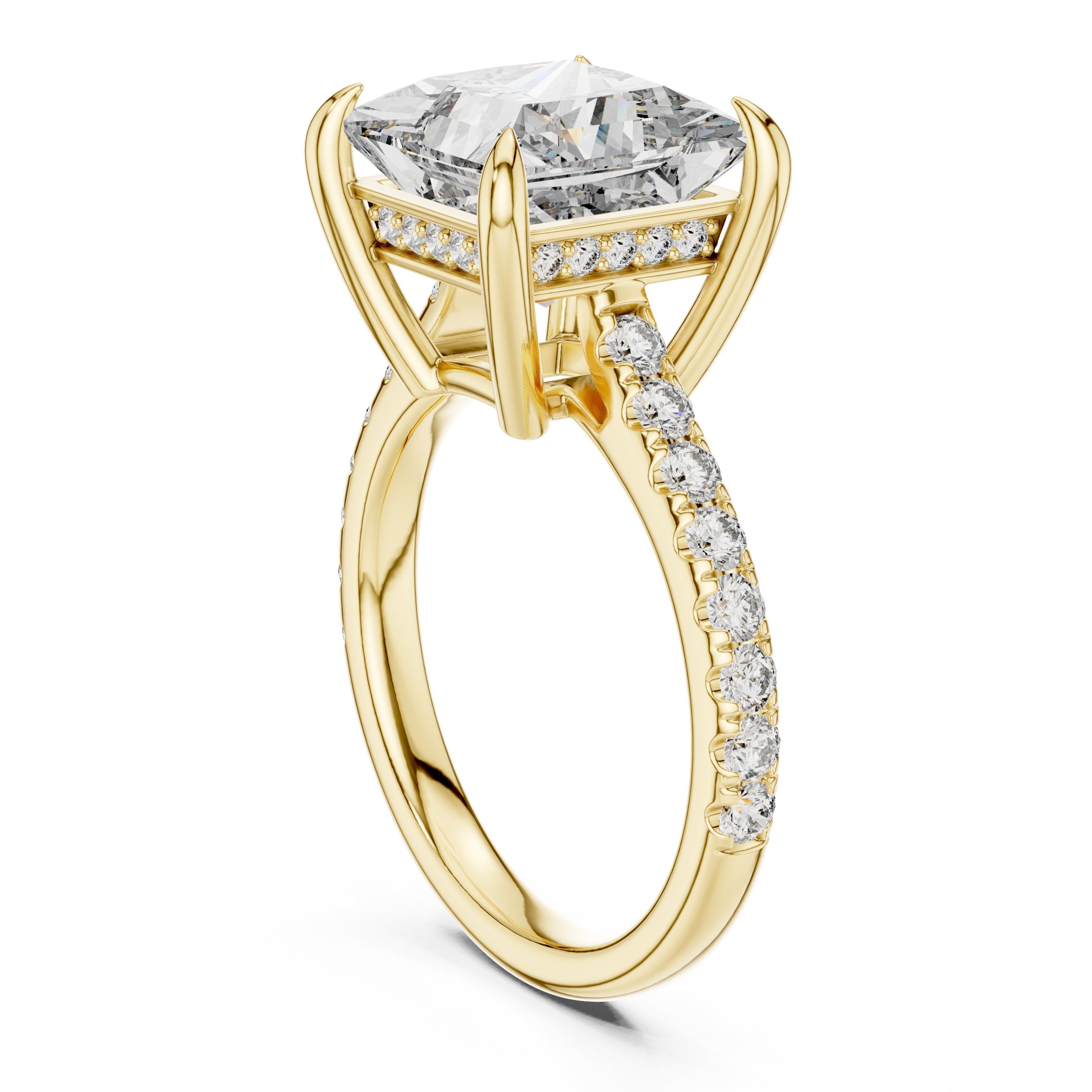 Princess Cut Engagement Ring with Pavé Wrap Band in Yellow Gold - VYKA Diamonds