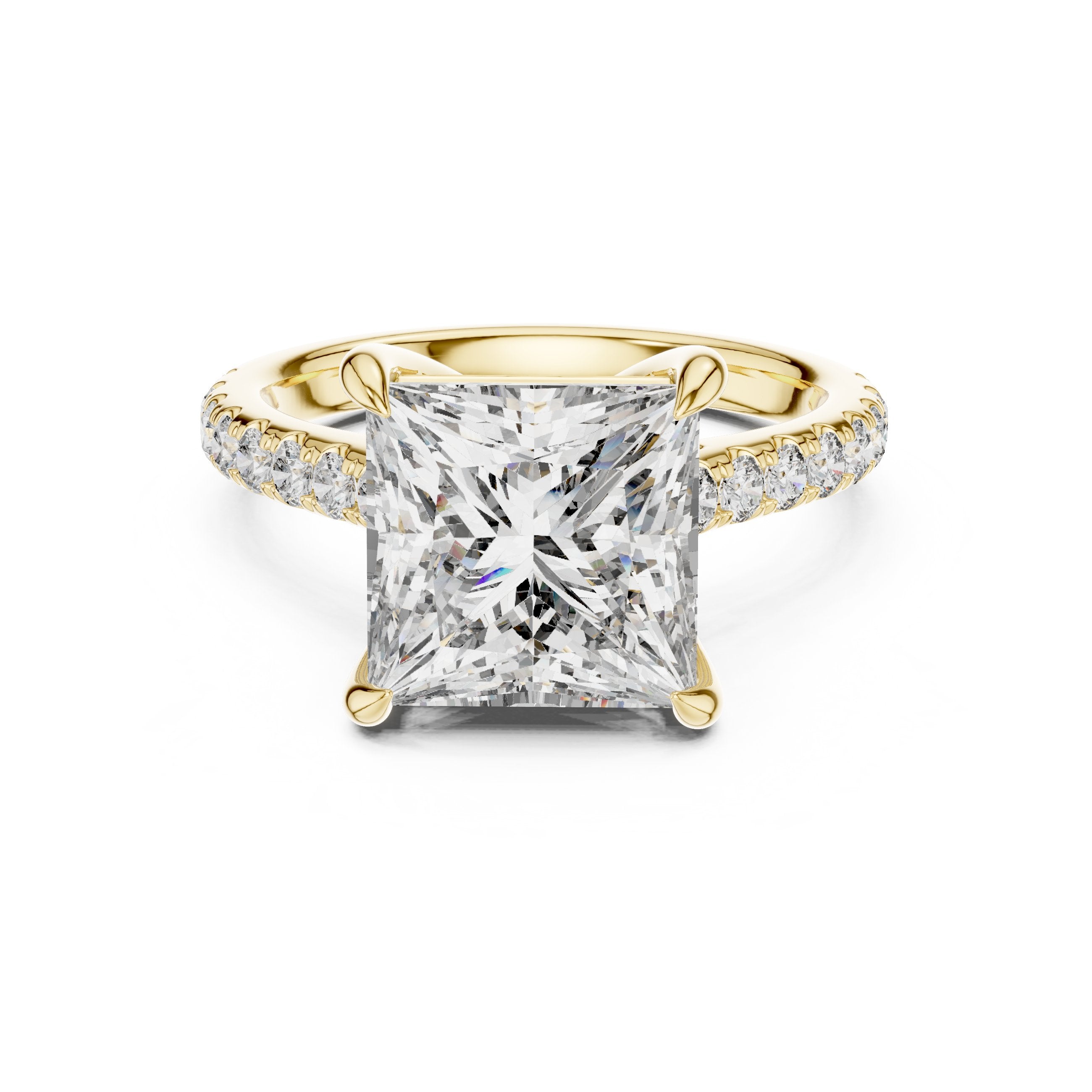 Princess Cut Engagement Ring with Pavé Wrap Band in Yellow Gold - VYKA Diamonds
