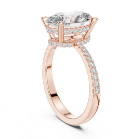 Oval Diamond Hidden Halo Engagement Ring with Pavé Band