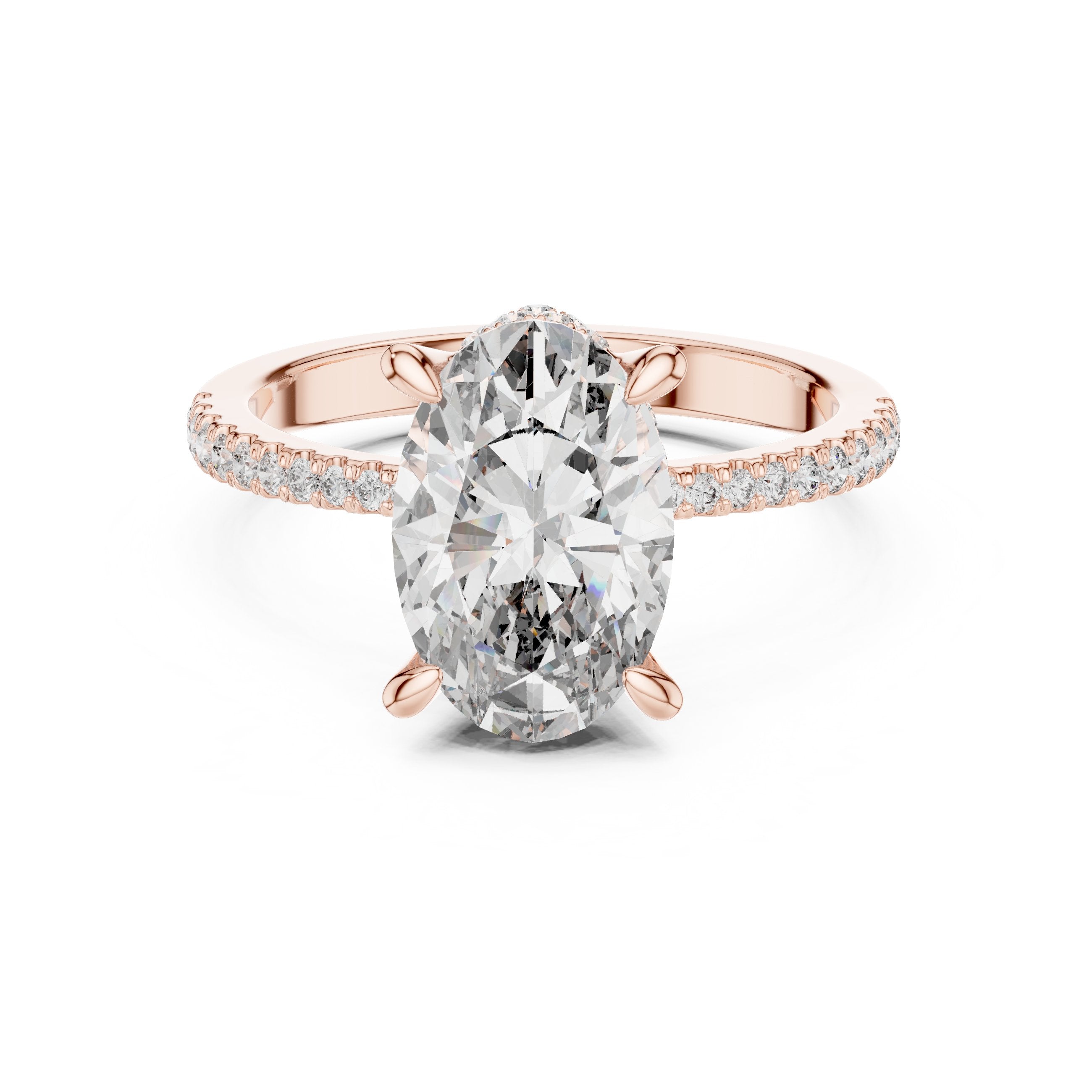 Oval Diamond Hidden Halo Engagement Ring with Pavé Band in Rose Gold - VYKA Diamonds