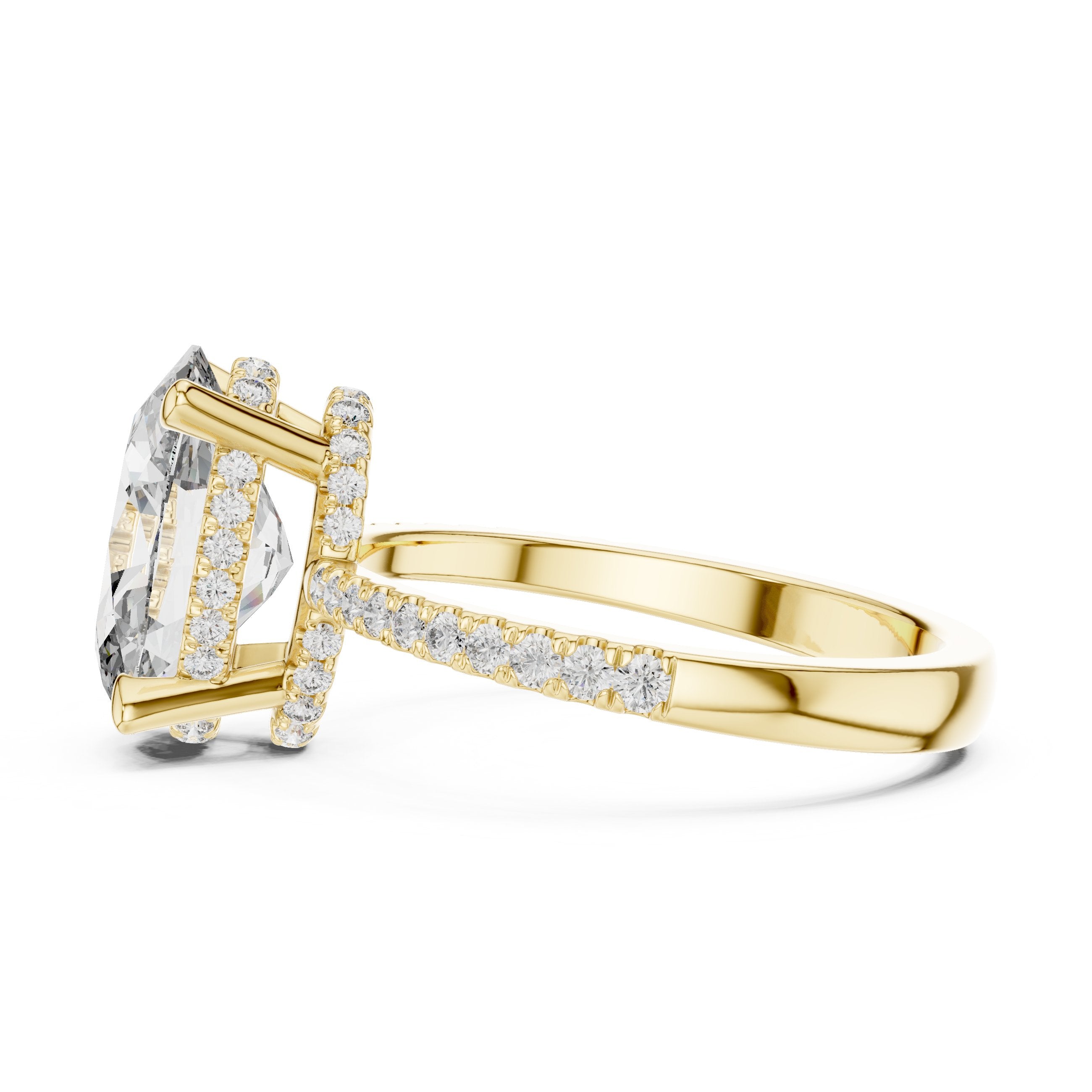 Oval Diamond Hidden Halo Engagement Ring with Pavé Band in Yellow Gold - VYKA Diamonds