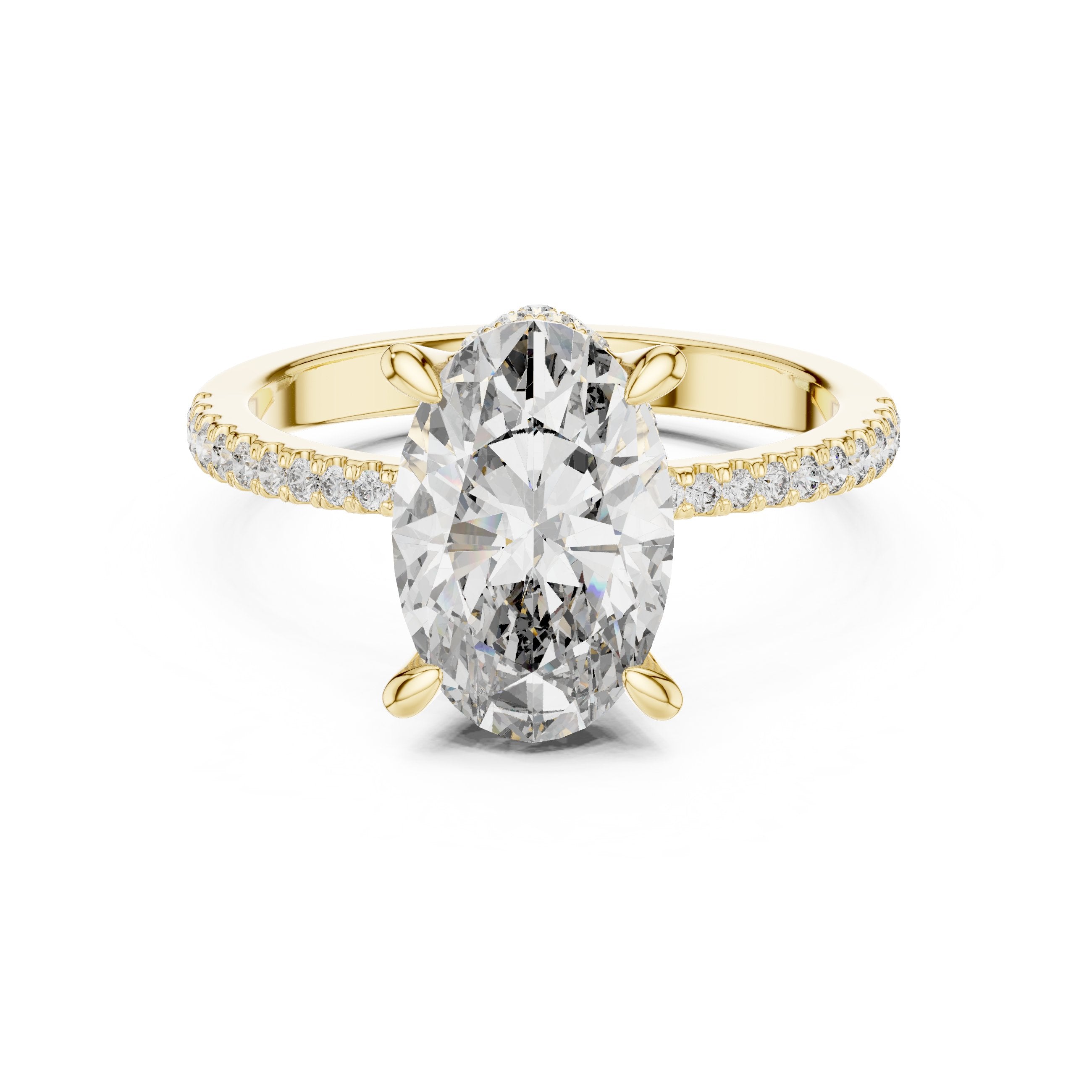Oval Diamond Hidden Halo Engagement Ring with Pavé Band in Yellow Gold - VYKA Diamonds