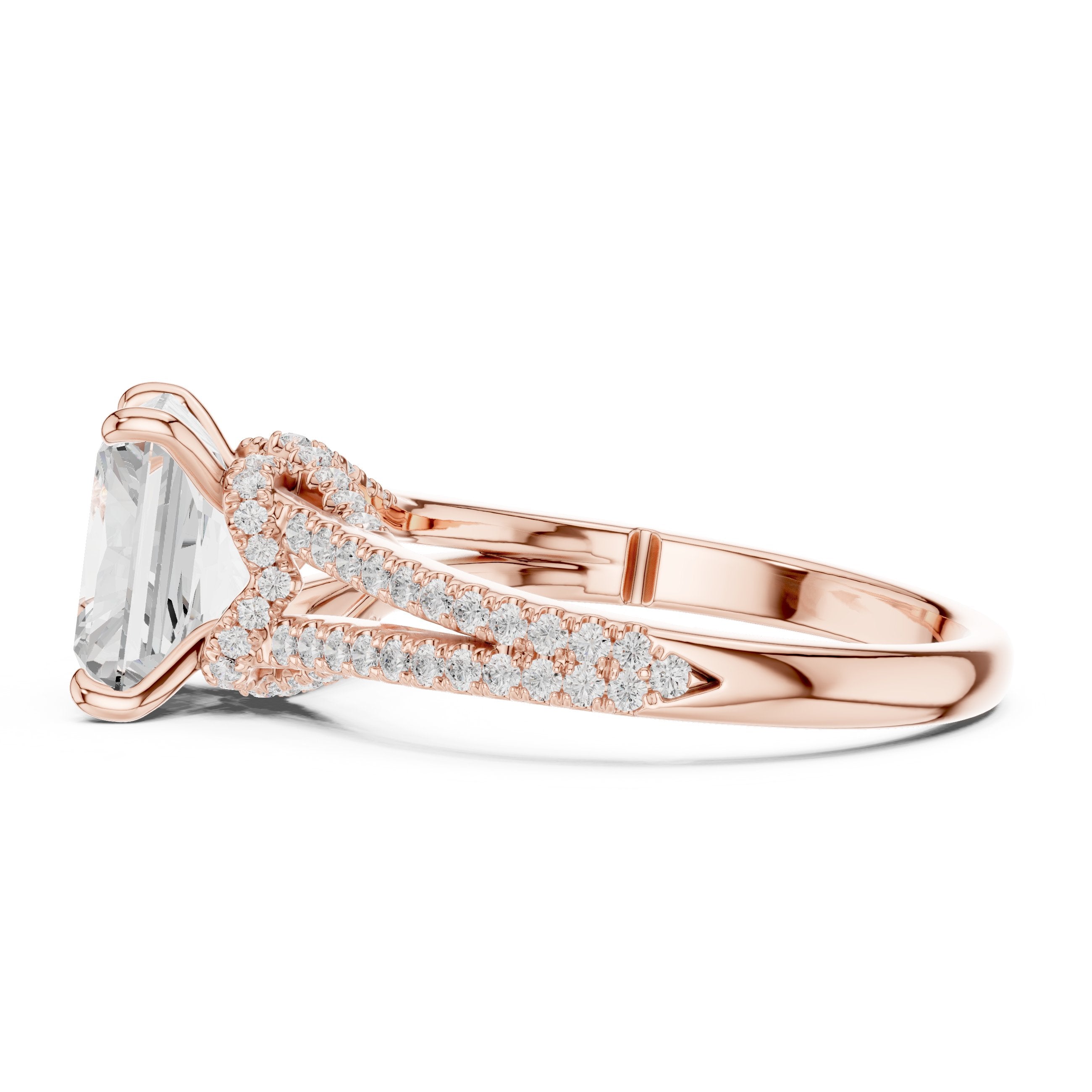 Radiant Cut Engagement Ring with Split Shank Pavé Band in Rose Gold - VYKA Diamonds