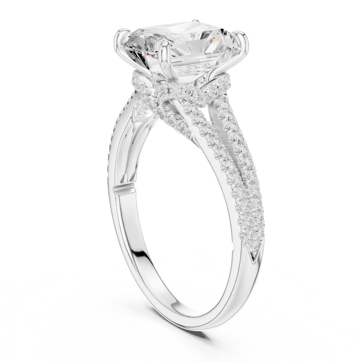 Radiant Cut Engagement Ring with Split Shank Pavé Band