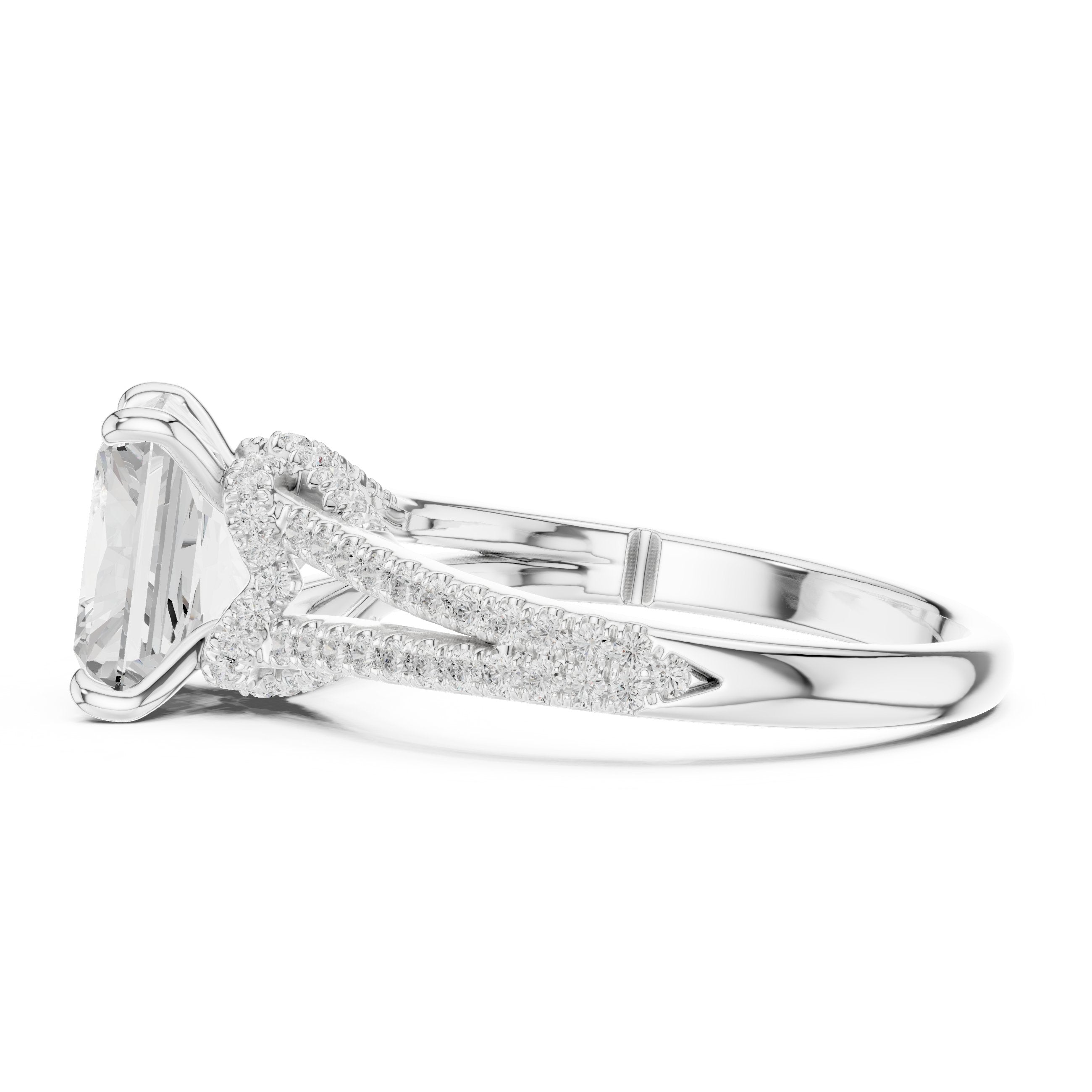 Radiant Cut Engagement Ring with Split Shank Pavé Band in White Gold - VYKA Diamonds