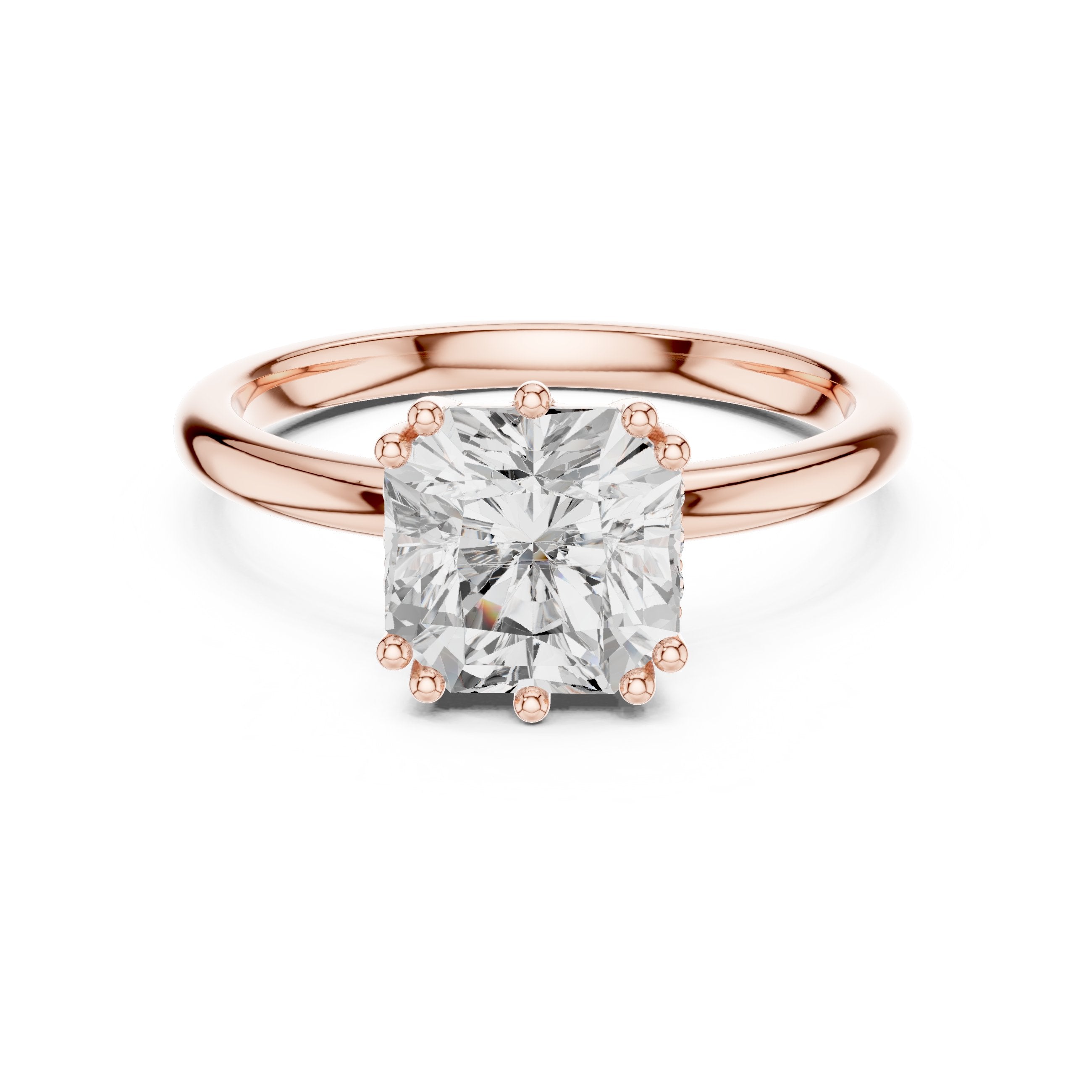 Radiant Cut Eight Prong Solitaire Engagement Ring in Rose Gold - VYKA Diamonds