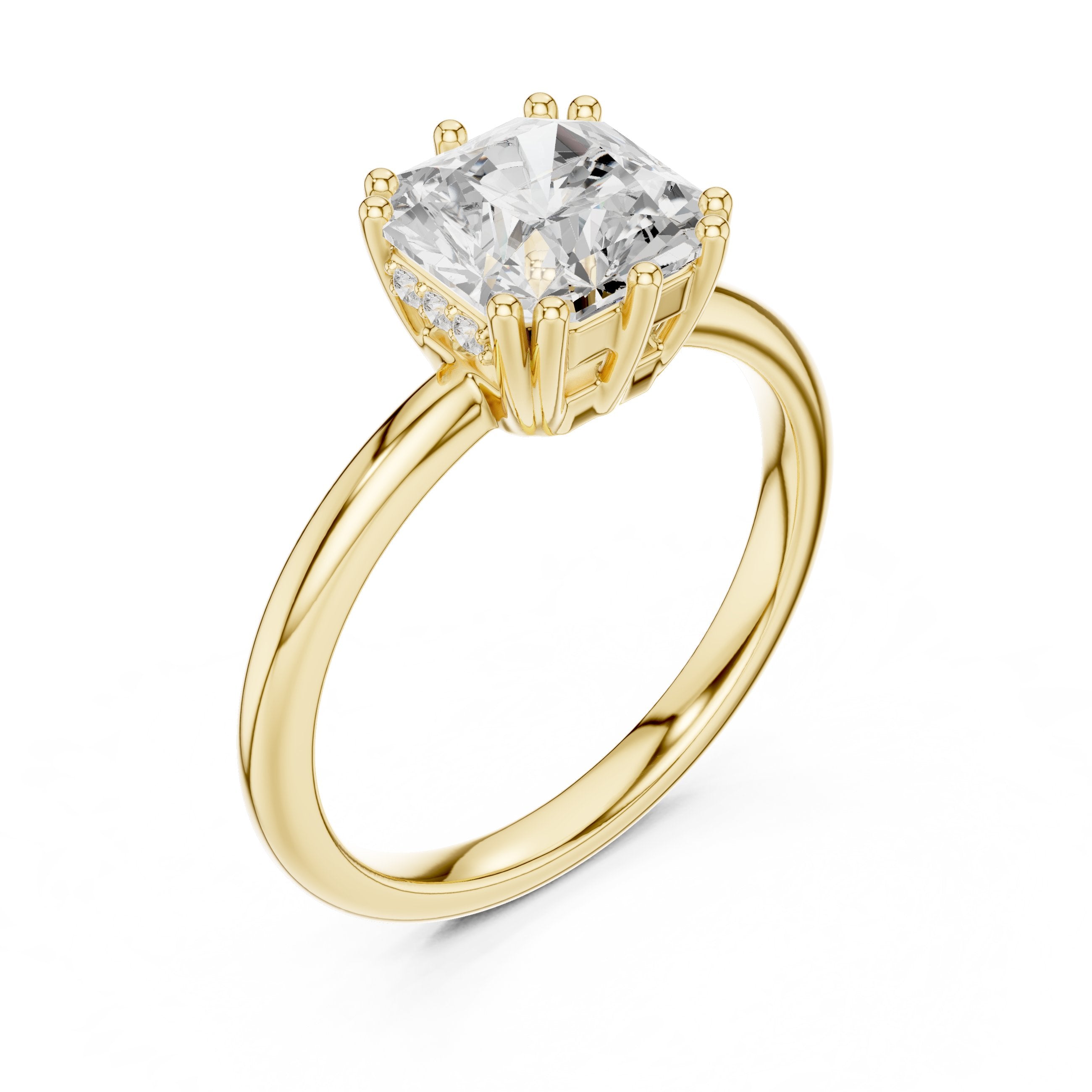 Radiant Cut Eight Prong Solitaire Engagement Ring in Yellow Gold - VYKA Diamonds