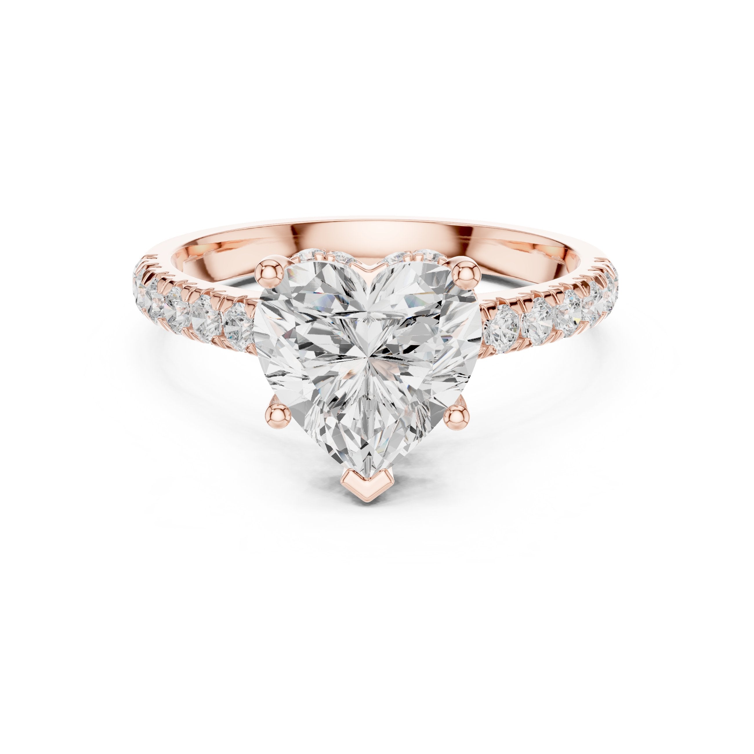 Heart Cut Engagement Ring with Pavé Band in Rose Gold - VYKA Diamonds
