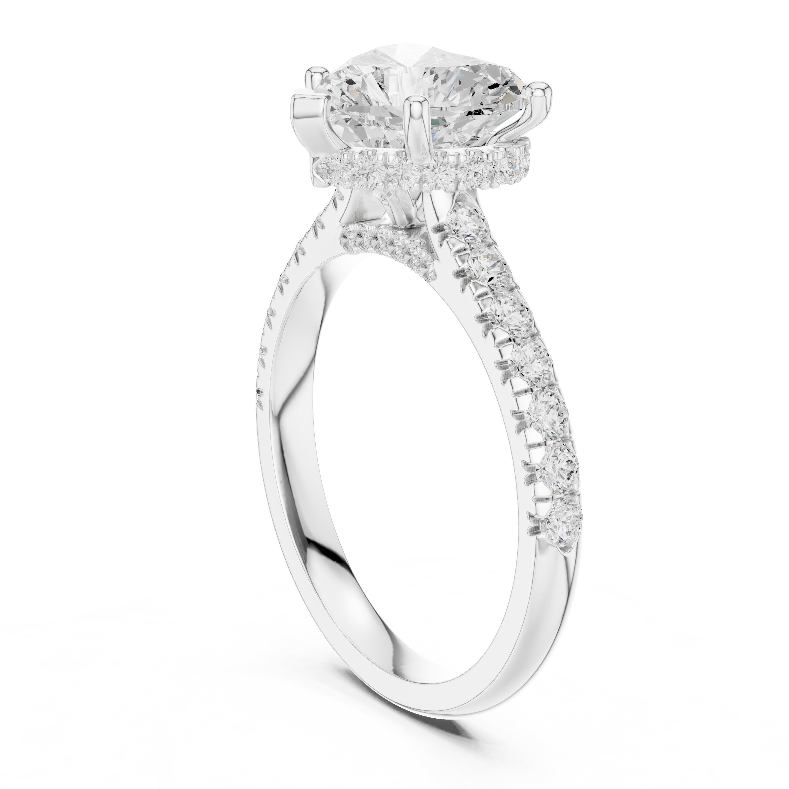 Heart Cut Engagement Ring with Pavé Band in White Gold - VYKA Diamonds