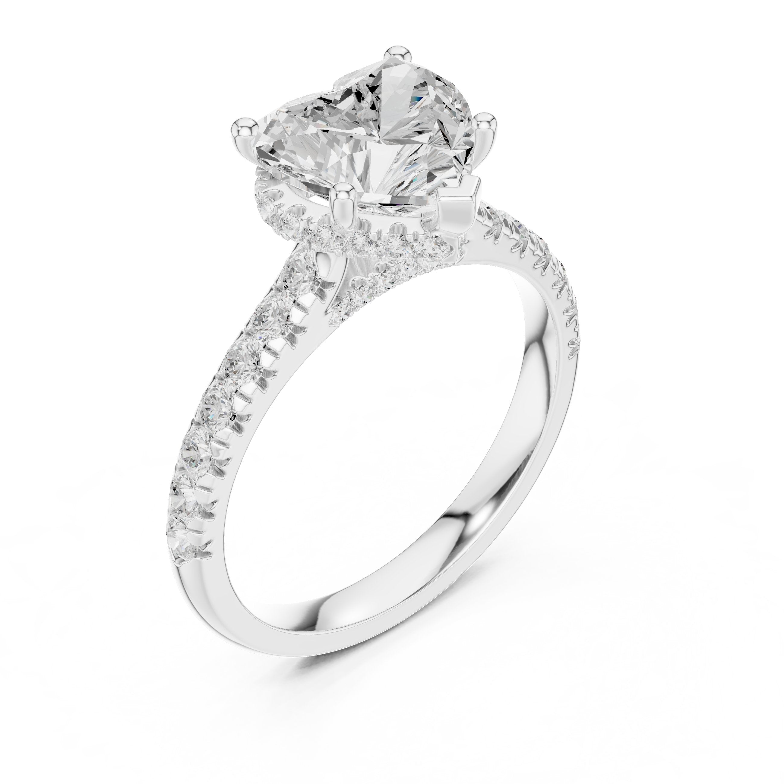 Heart Cut Engagement Ring with Pavé Band in White Gold - VYKA Diamonds