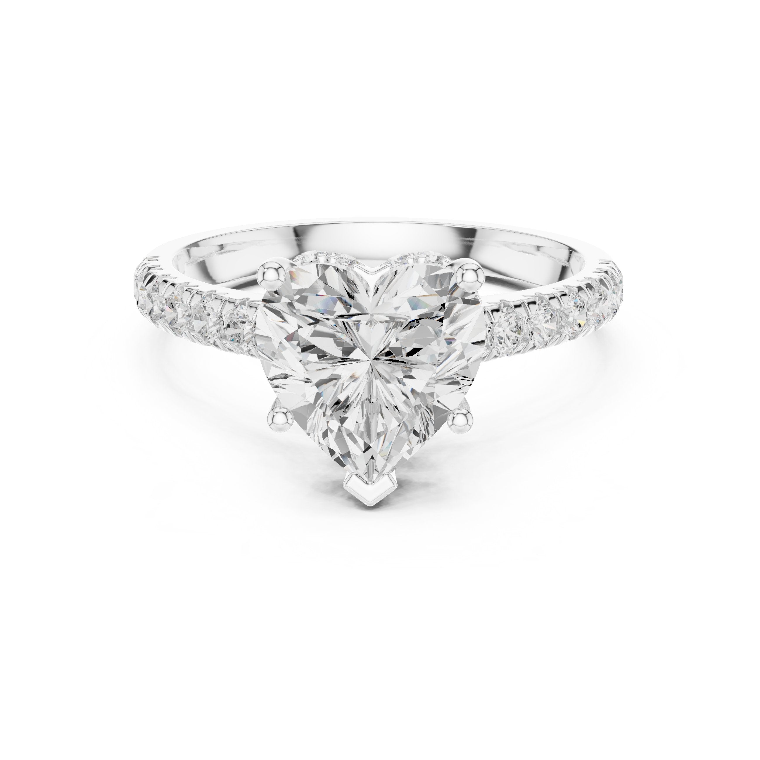 Heart Cut Engagement Ring with Pavé Band in White Gold - VYKA Diamonds