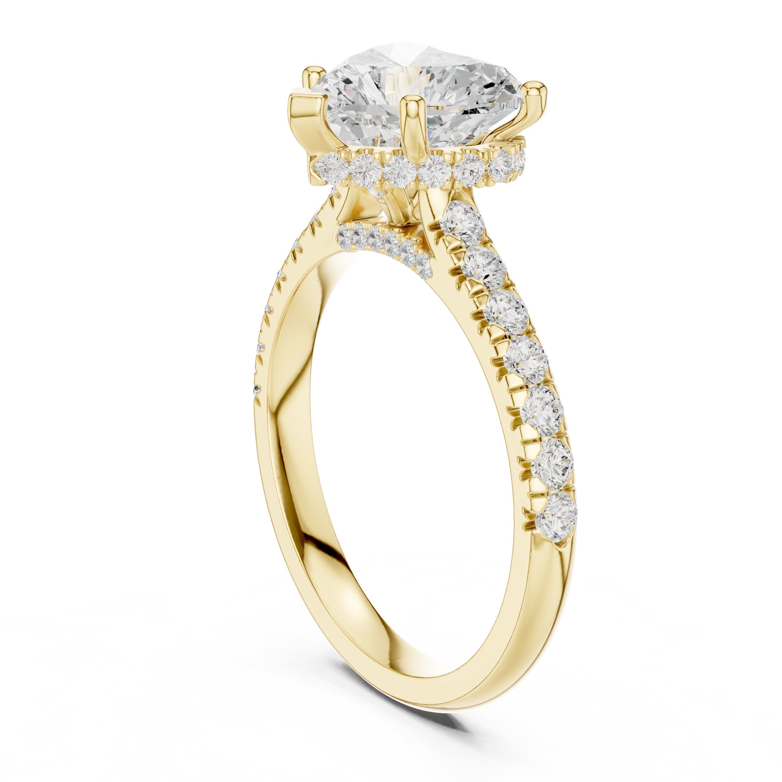 Heart Cut Engagement Ring with Pavé Band in Yellow Gold - VYKA Diamonds