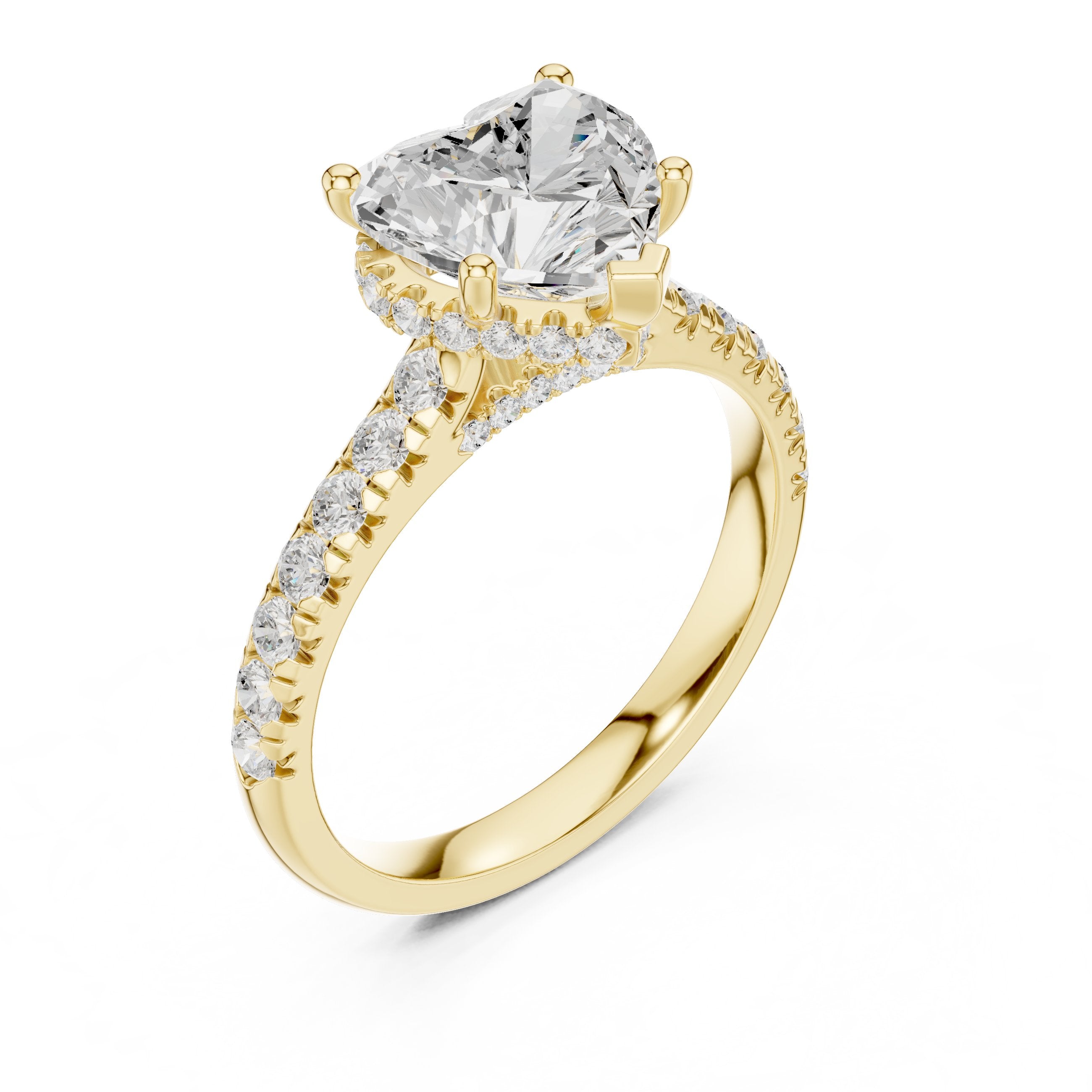 Heart Cut Engagement Ring with Pavé Band in Yellow Gold - VYKA Diamonds