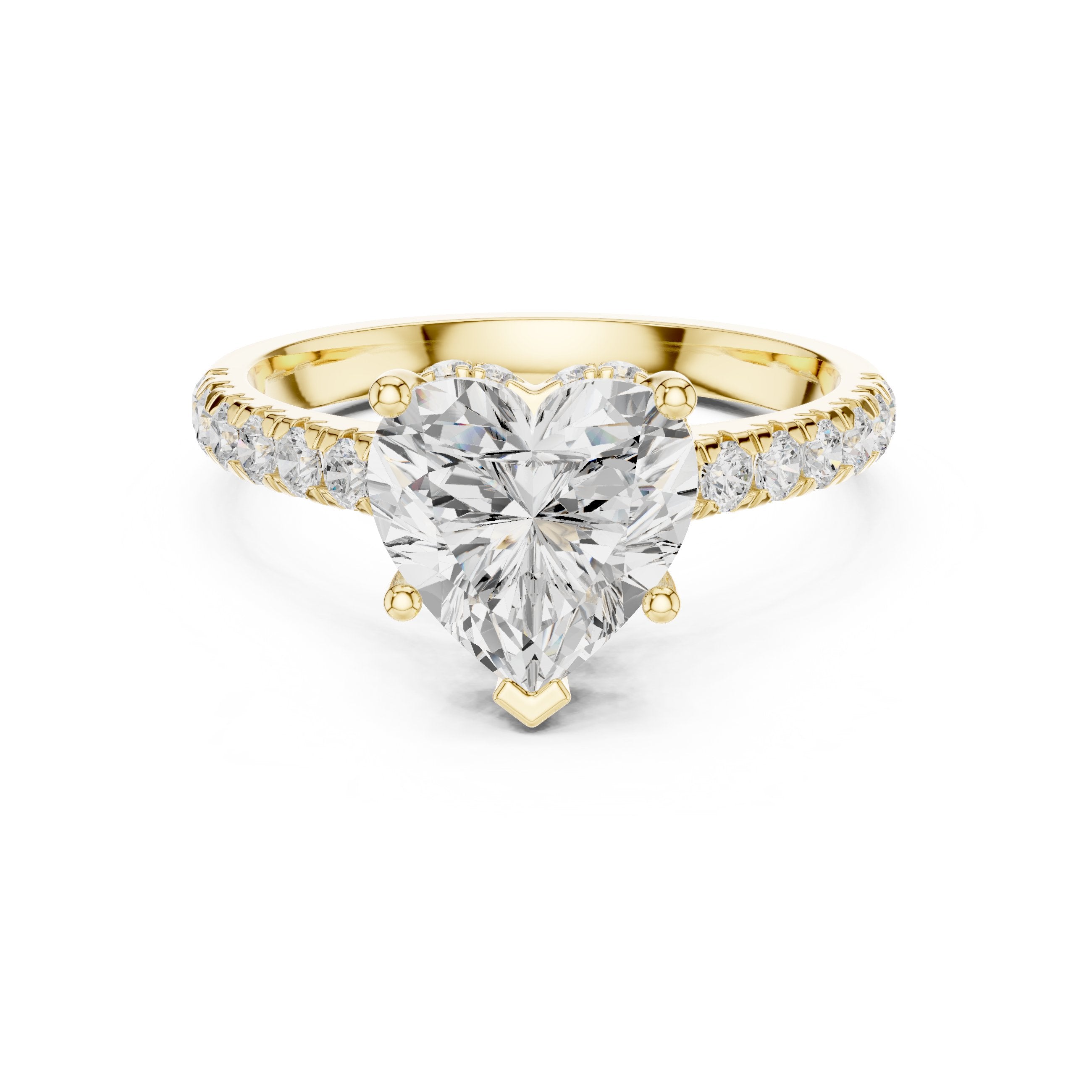 Heart Cut Engagement Ring with Pavé Band in Yellow Gold - VYKA Diamonds