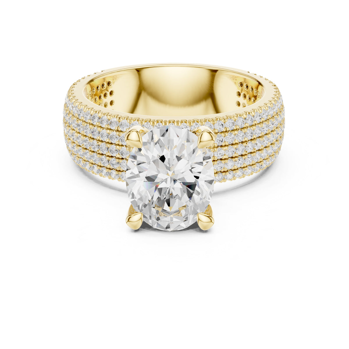 Oval Diamond Engagement Ring with Wide Multi-Row Pavé Band