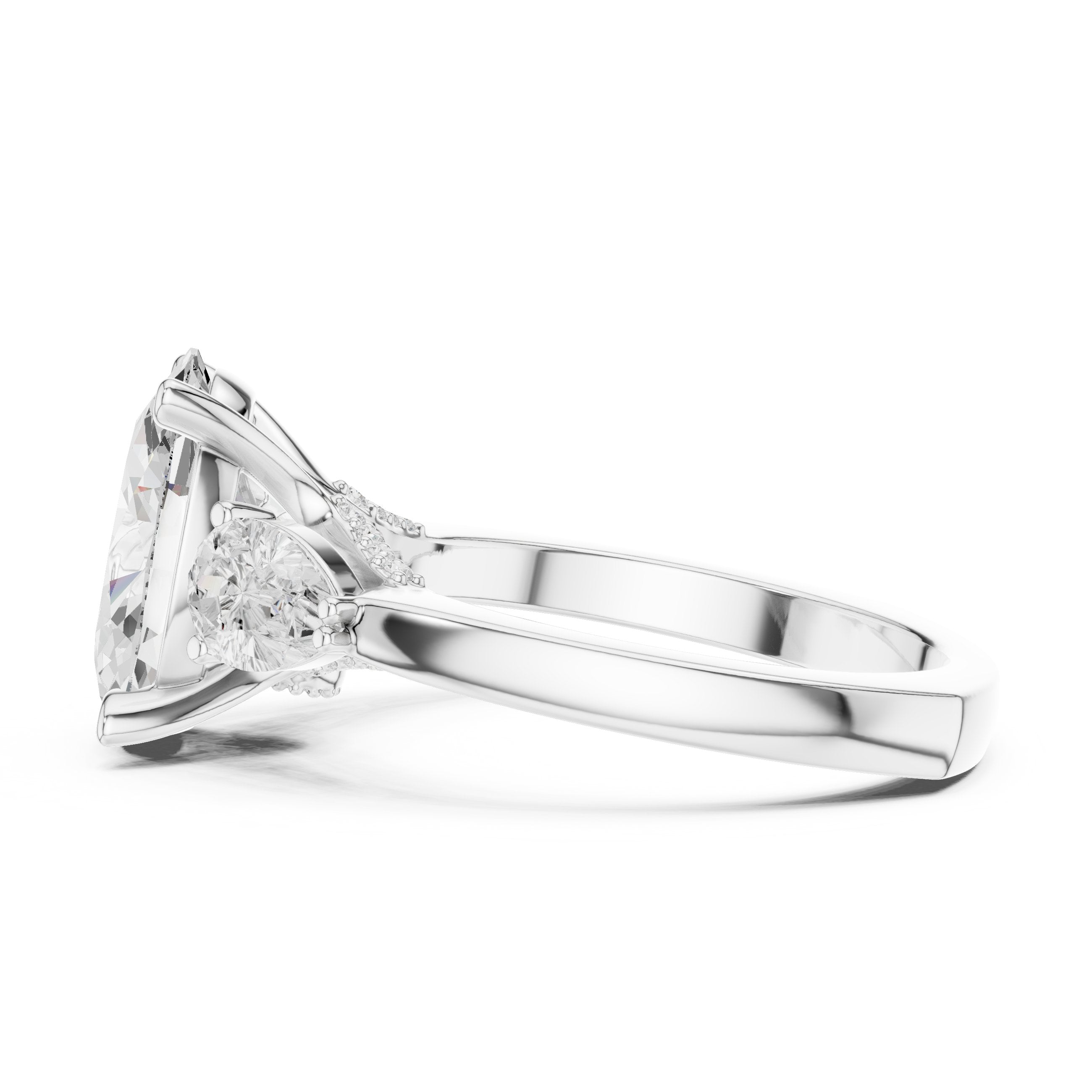 Oval Diamond Three Stone Engagement Ring with Pear Sides in White Gold - VYKA Diamonds
