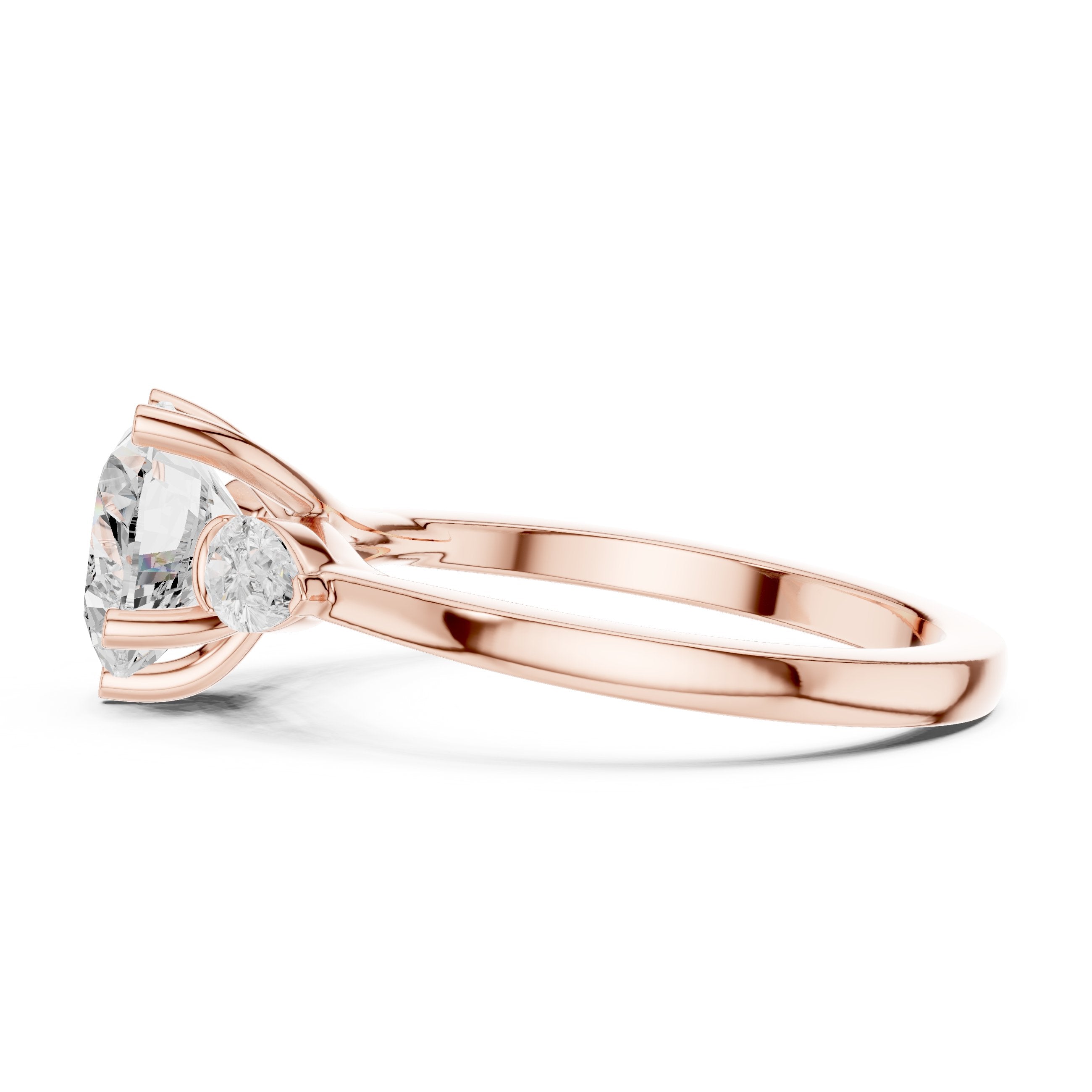 Heart Cut Three Stone Engagement Ring with Pear Sides in Rose Gold - VYKA Diamonds