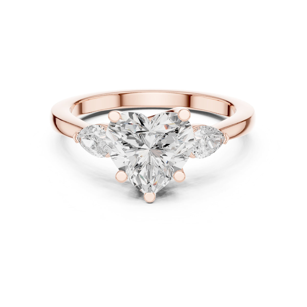Heart Cut Three Stone Engagement Ring with Pear Sides
