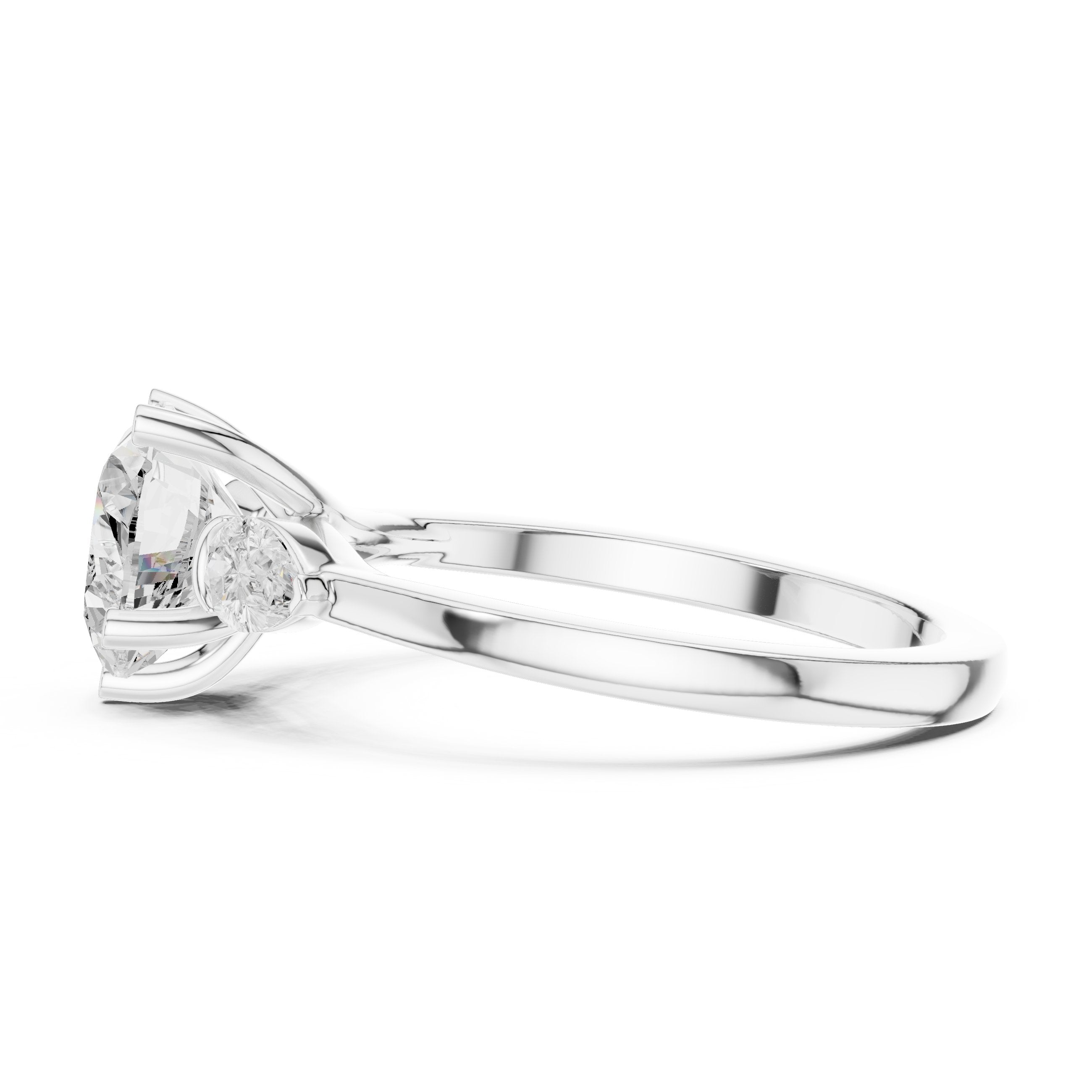 Heart Cut Three Stone Engagement Ring with Pear Sides in White Gold - VYKA Diamonds