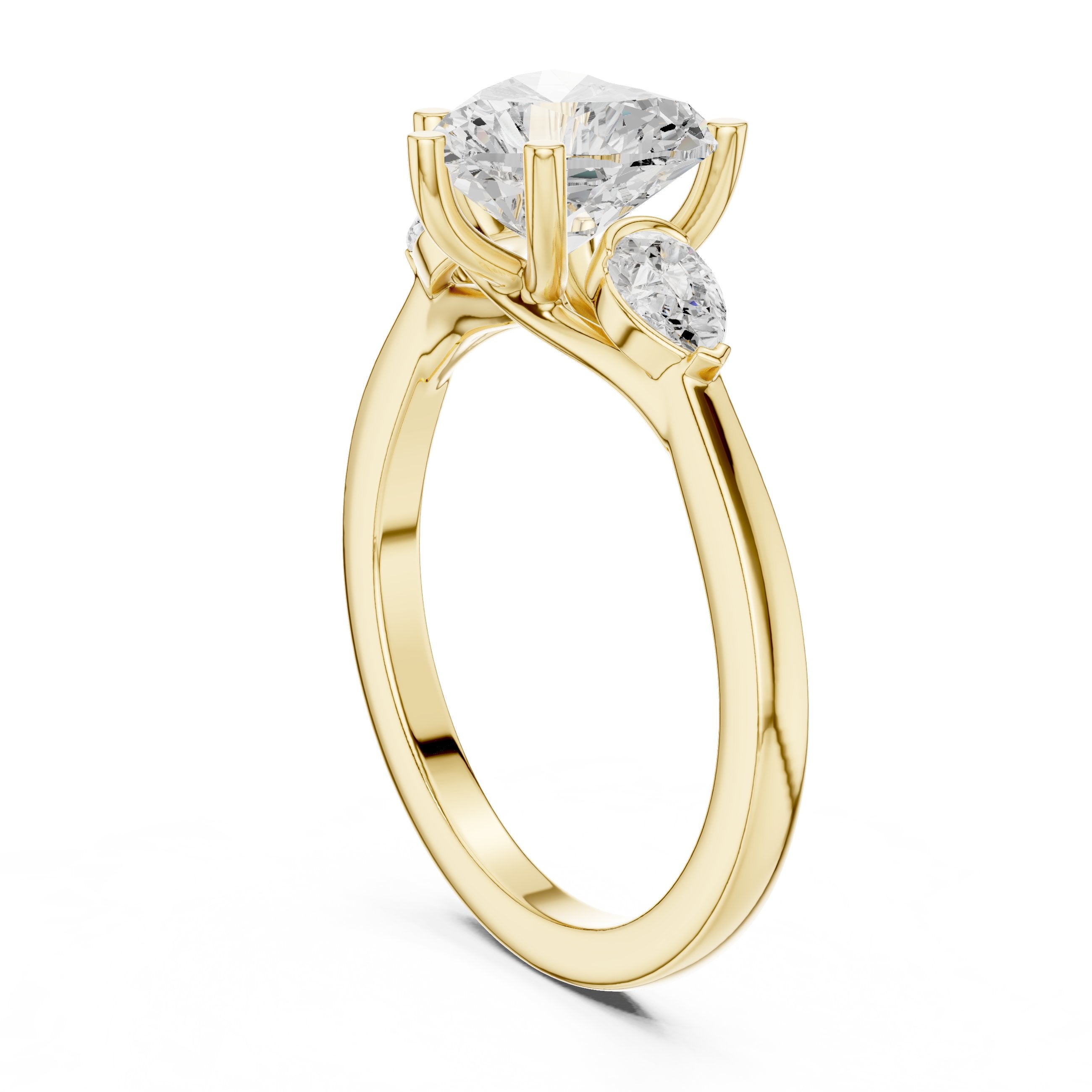 Heart Cut Three Stone Engagement Ring with Pear Sides in Yellow Gold - VYKA Diamonds