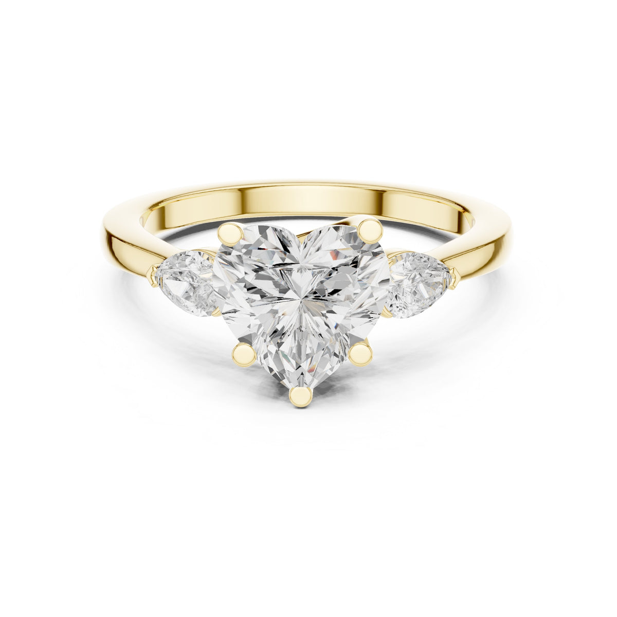 Heart Cut Three Stone Engagement Ring with Pear Sides