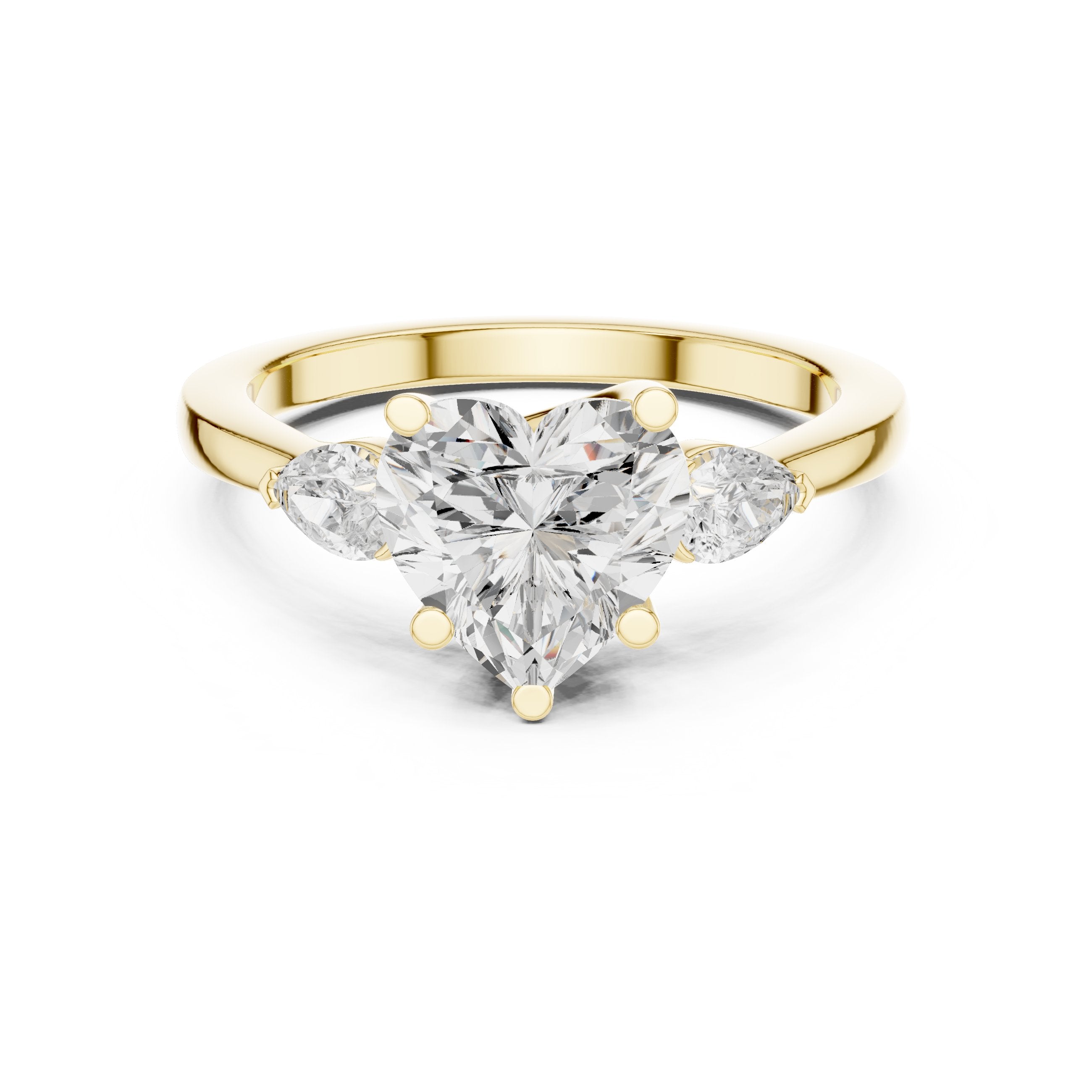 Heart Cut Three Stone Engagement Ring with Pear Sides in Yellow Gold - VYKA Diamonds