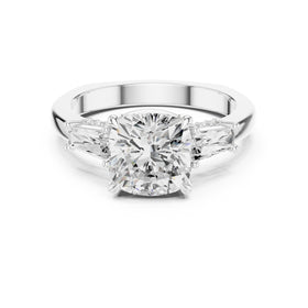 Cushion Cut Engagement Ring with Tapered Baguette Side Accents