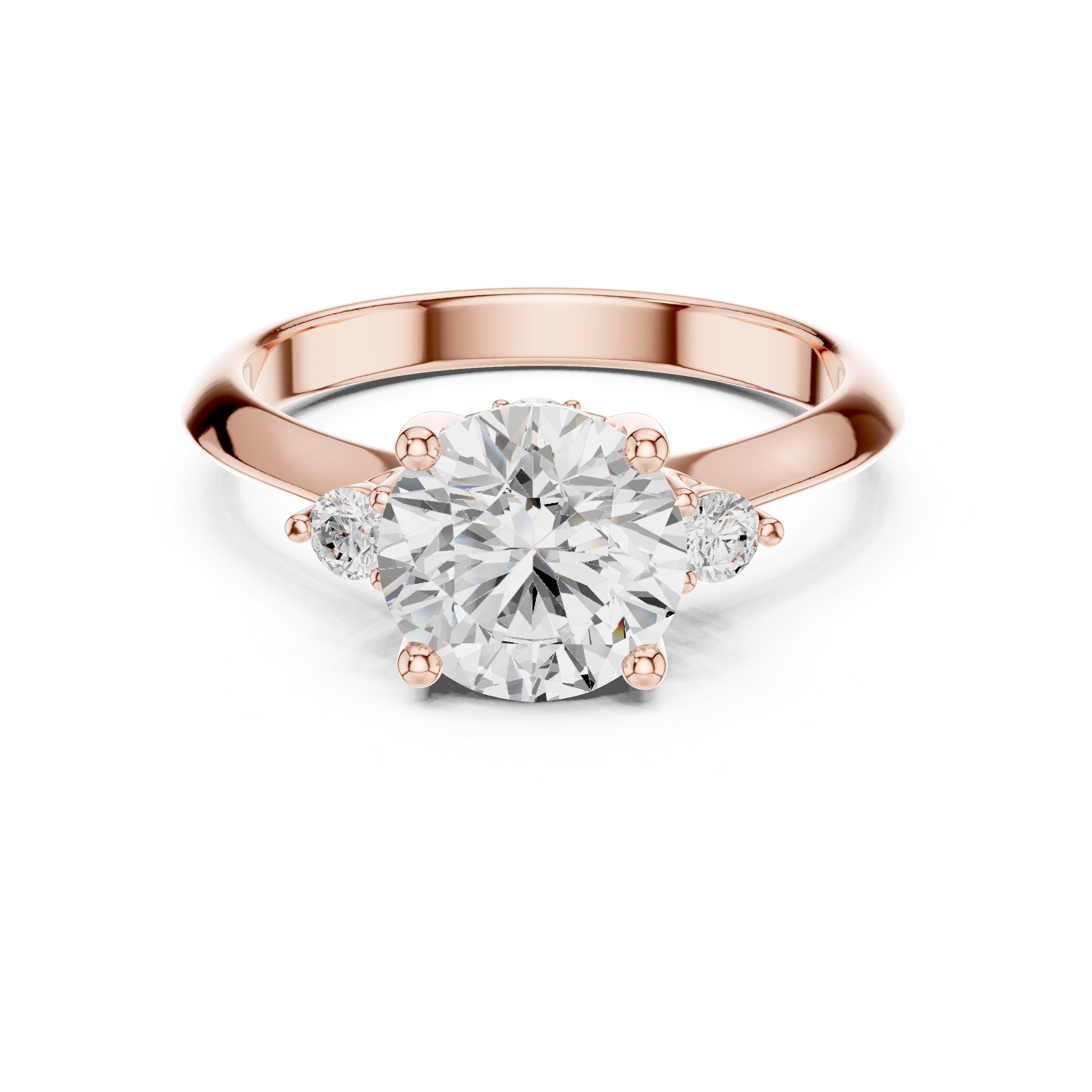Round Diamond Engagement Ring with Round Side Accents and Tapered Shoulders in Rose Gold - VYKA Diamonds