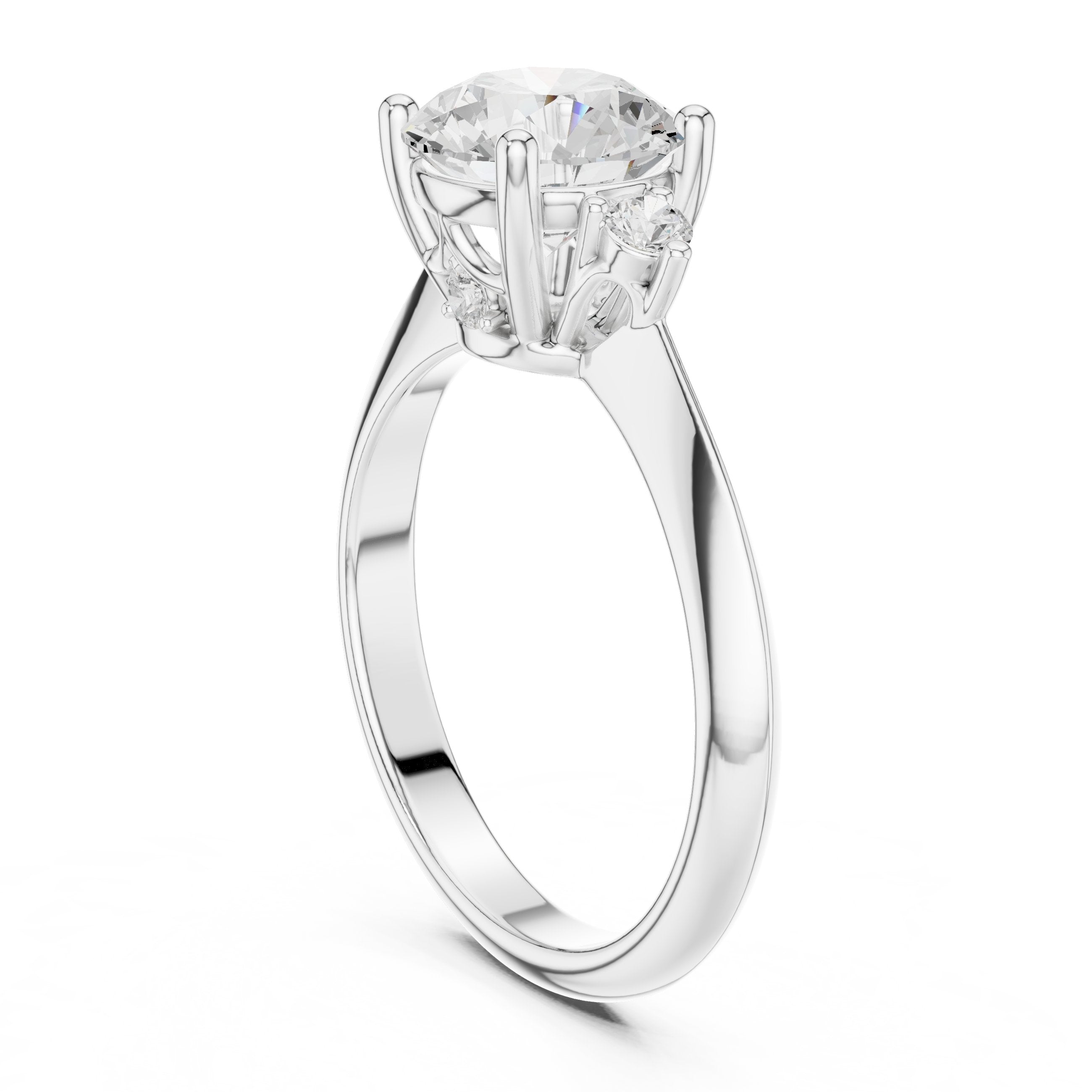 Round Diamond Engagement Ring with Round Side Accents and Tapered Shoulders in White Gold - VYKA Diamonds
