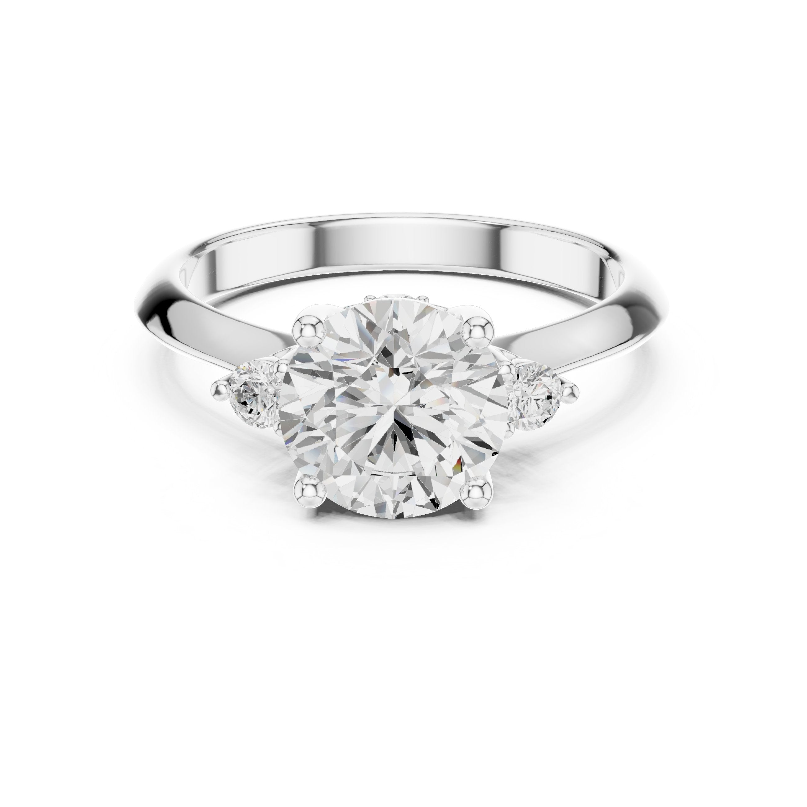 Round Diamond Engagement Ring with Round Side Accents and Tapered Shoulders in White Gold - VYKA Diamonds