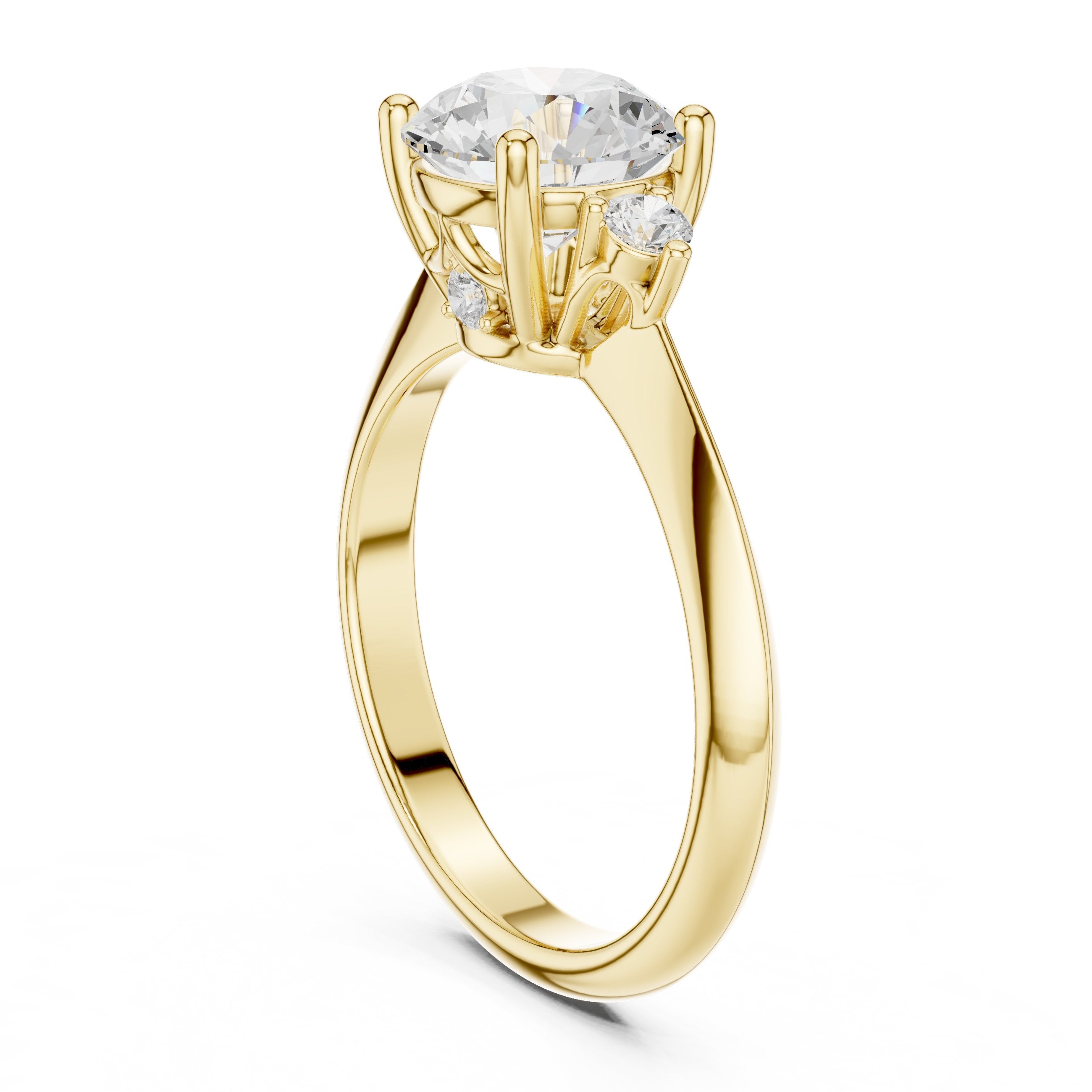 Round Diamond Engagement Ring with Round Side Accents and Tapered Shoulders in Yellow Gold - VYKA Diamonds