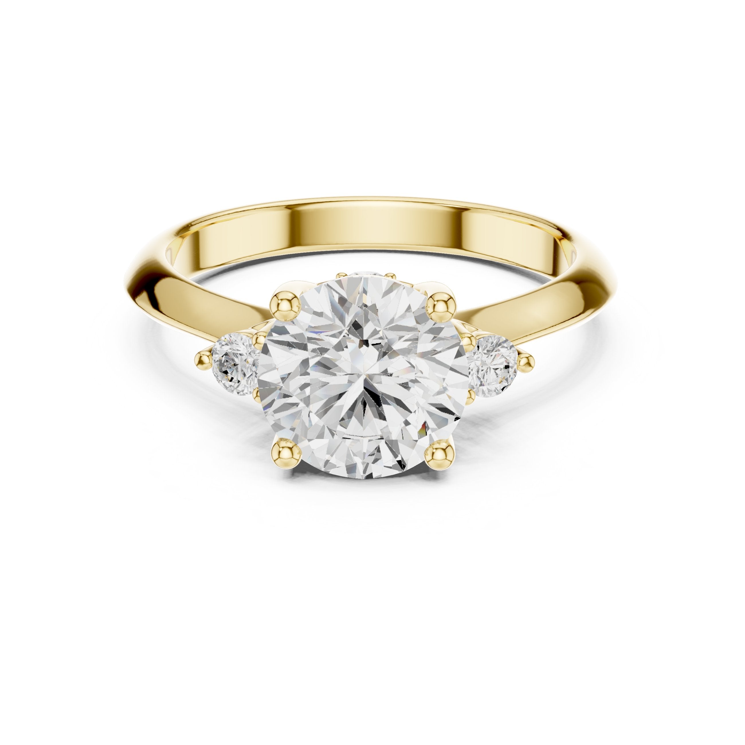 Round Diamond Engagement Ring with Round Side Accents and Tapered Shoulders in Yellow Gold - VYKA Diamonds