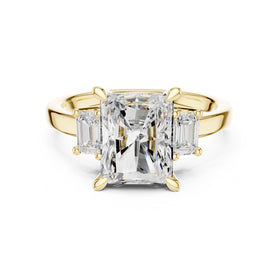 Radiant Cut Three Stone Engagement Ring with Emerald Cut Sides